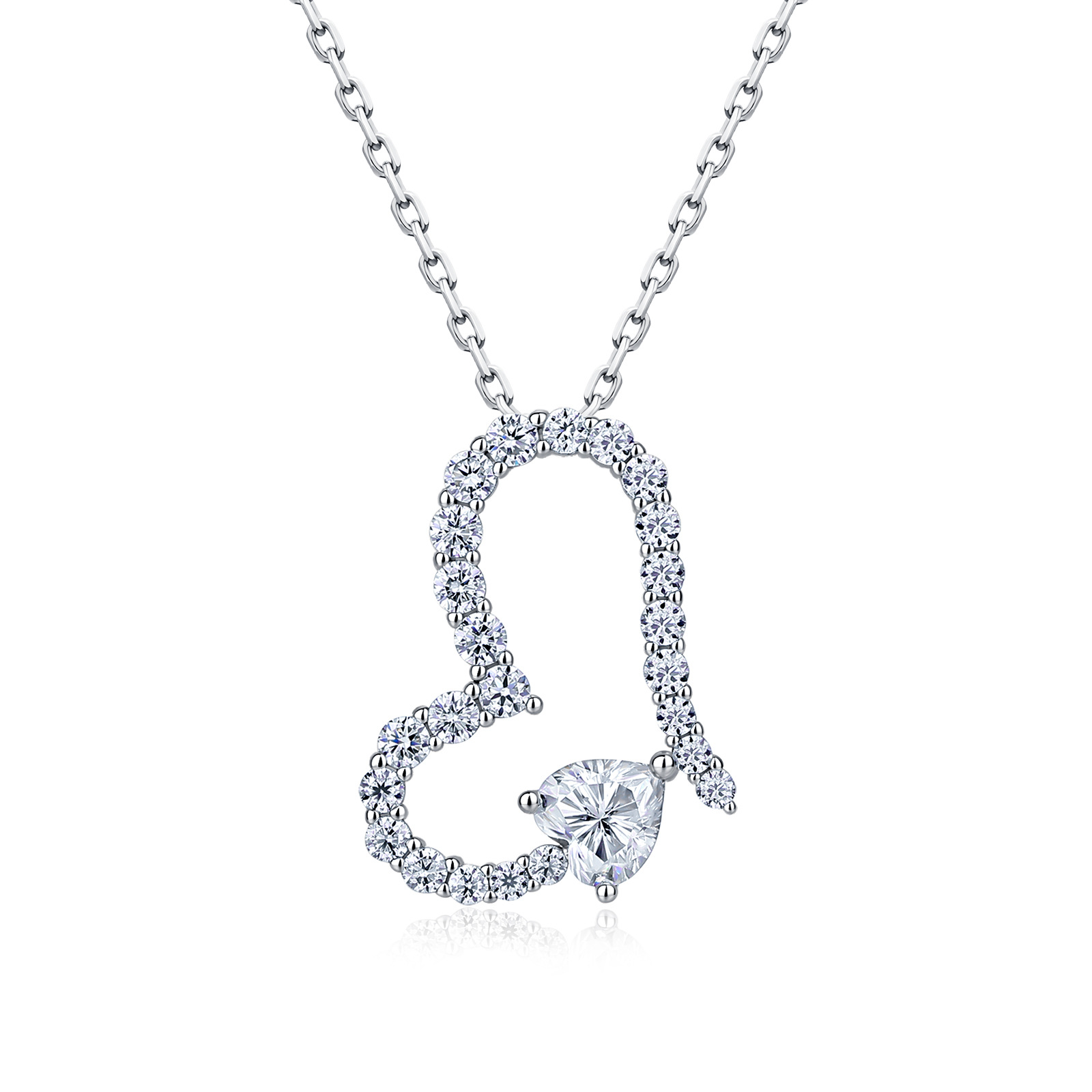 Heart-Cut Moissanite Open Heart Necklace – 1ct DEW
