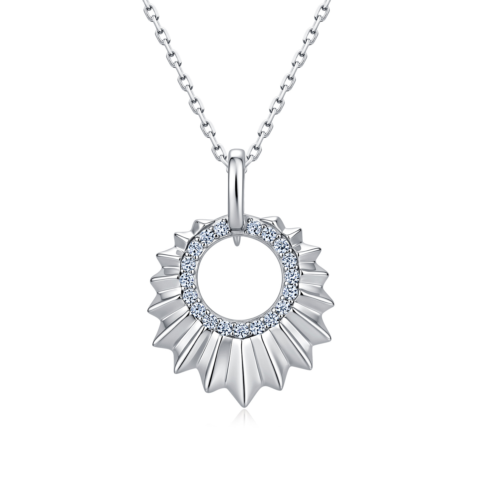 Moissanite Sunburst Circle Pendant Necklace – 0.15ct DEW