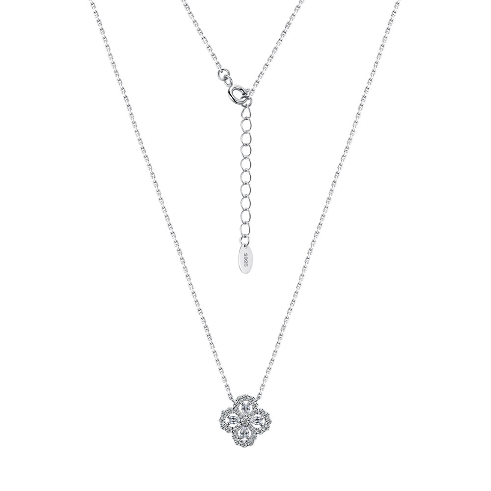 Pear Moissanite Clover Halo Necklace – 0.48ct DEW