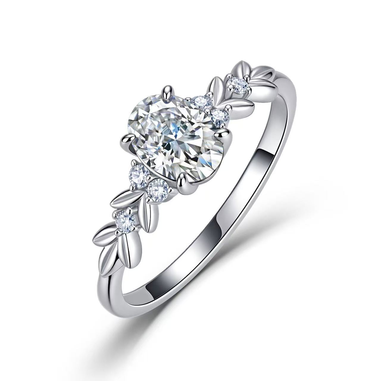 Oval Moissanite Leaf Engagement Ring – 1.1ct DEW