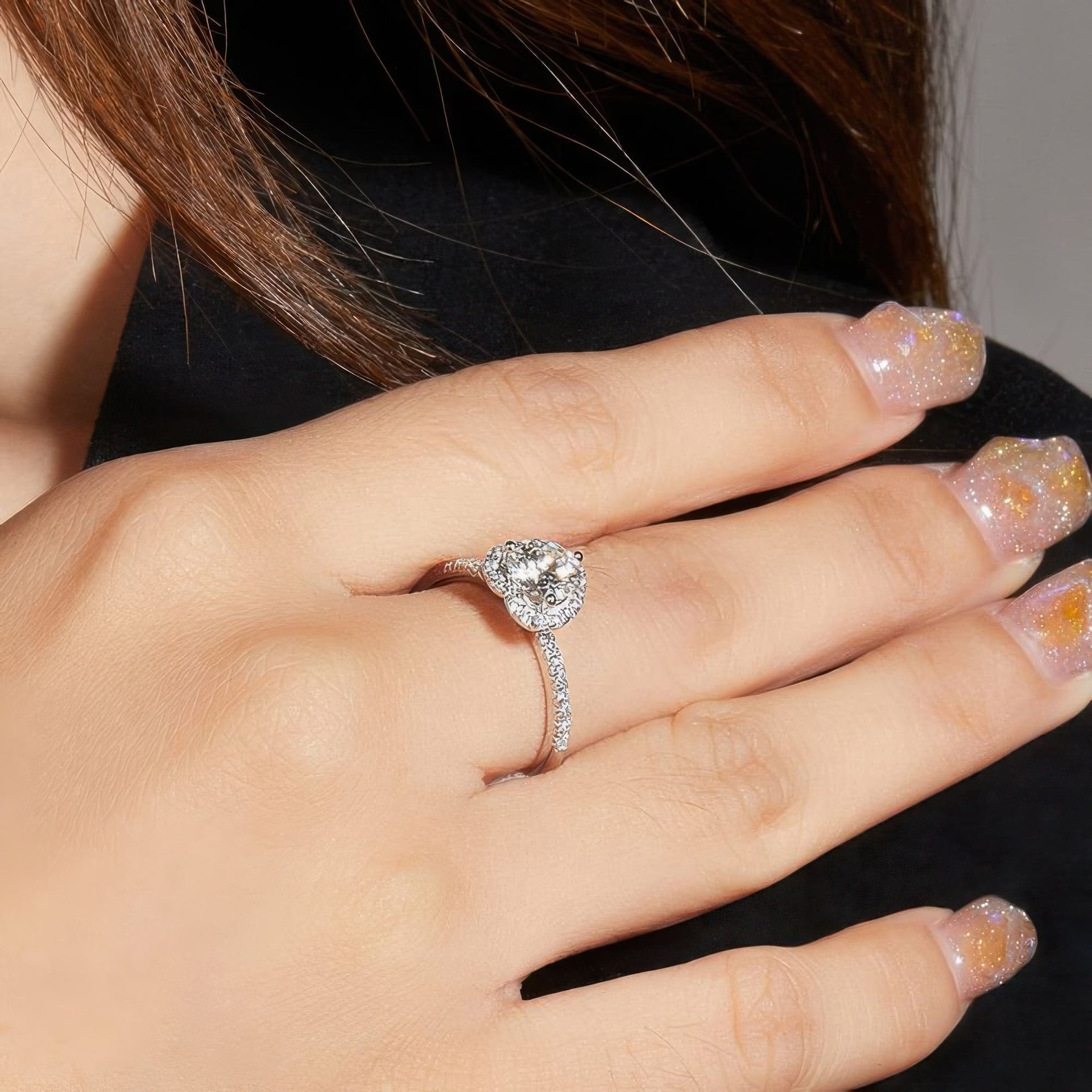Moissanite Heart Halo Ring | 1ct DEW Round Center | Pave Heart Surround in 925 Silver - Image 2