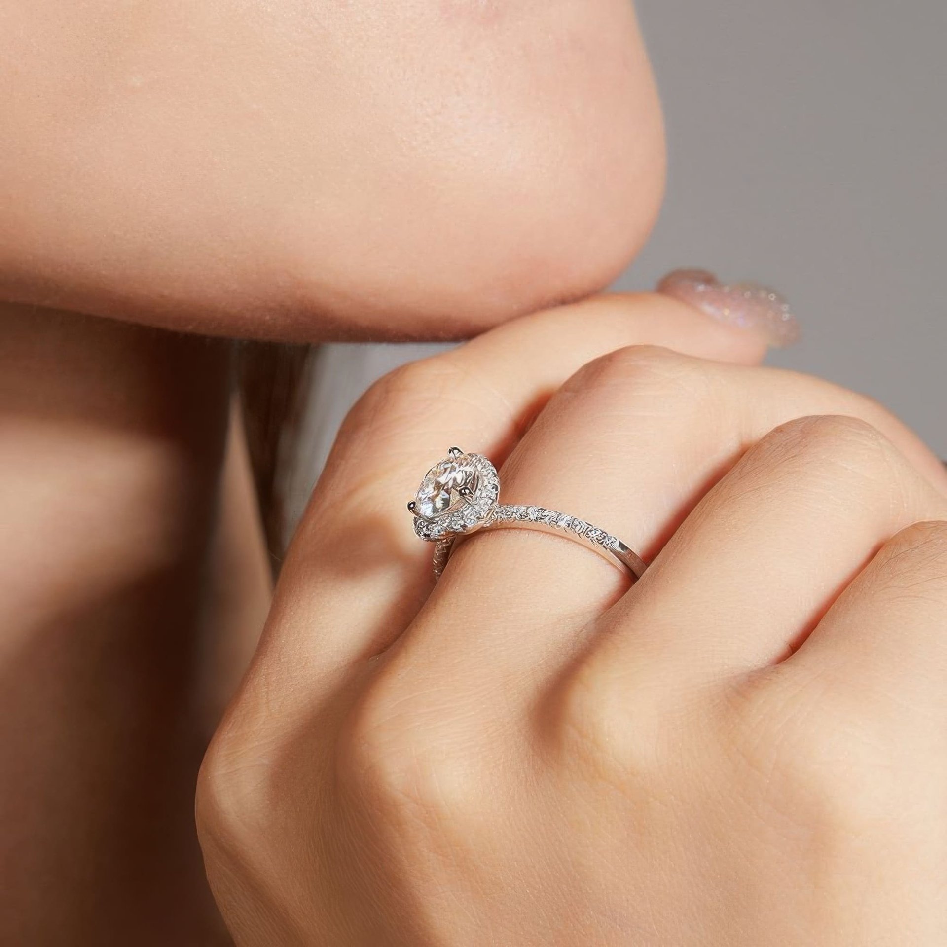 Moissanite Heart Halo Ring | 1ct DEW Round Center | Pave Heart Surround in 925 Silver - Image 3
