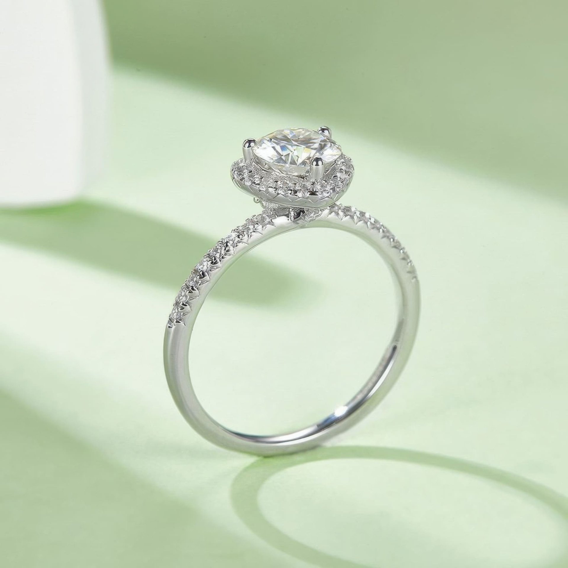 Moissanite Heart Halo Ring | 1ct DEW Round Center | Pave Heart Surround in 925 Silver - Image 5
