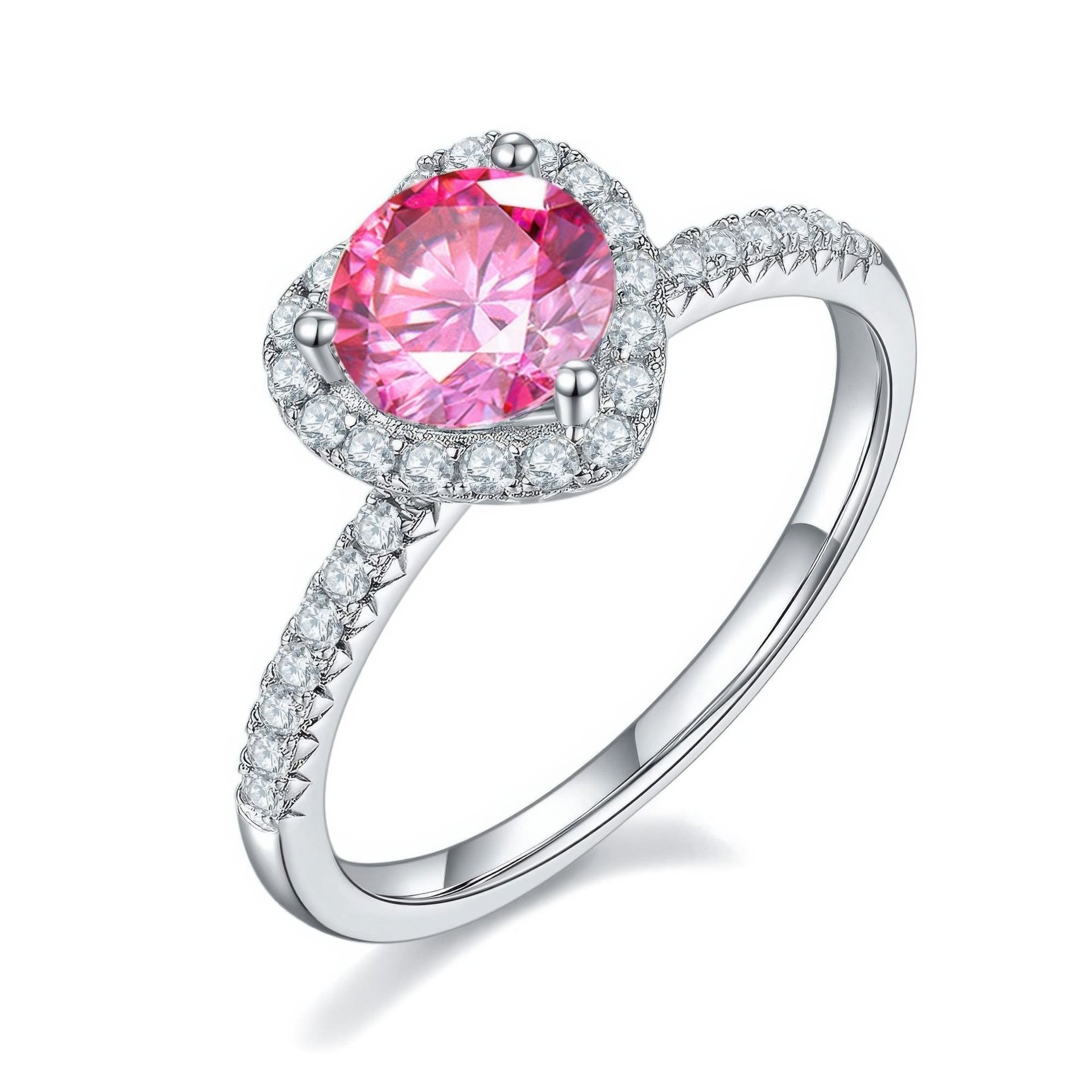 Moissanite Heart Halo Ring | 1ct DEW Round Center | Pave Heart Surround in 925 Silver - Image 11