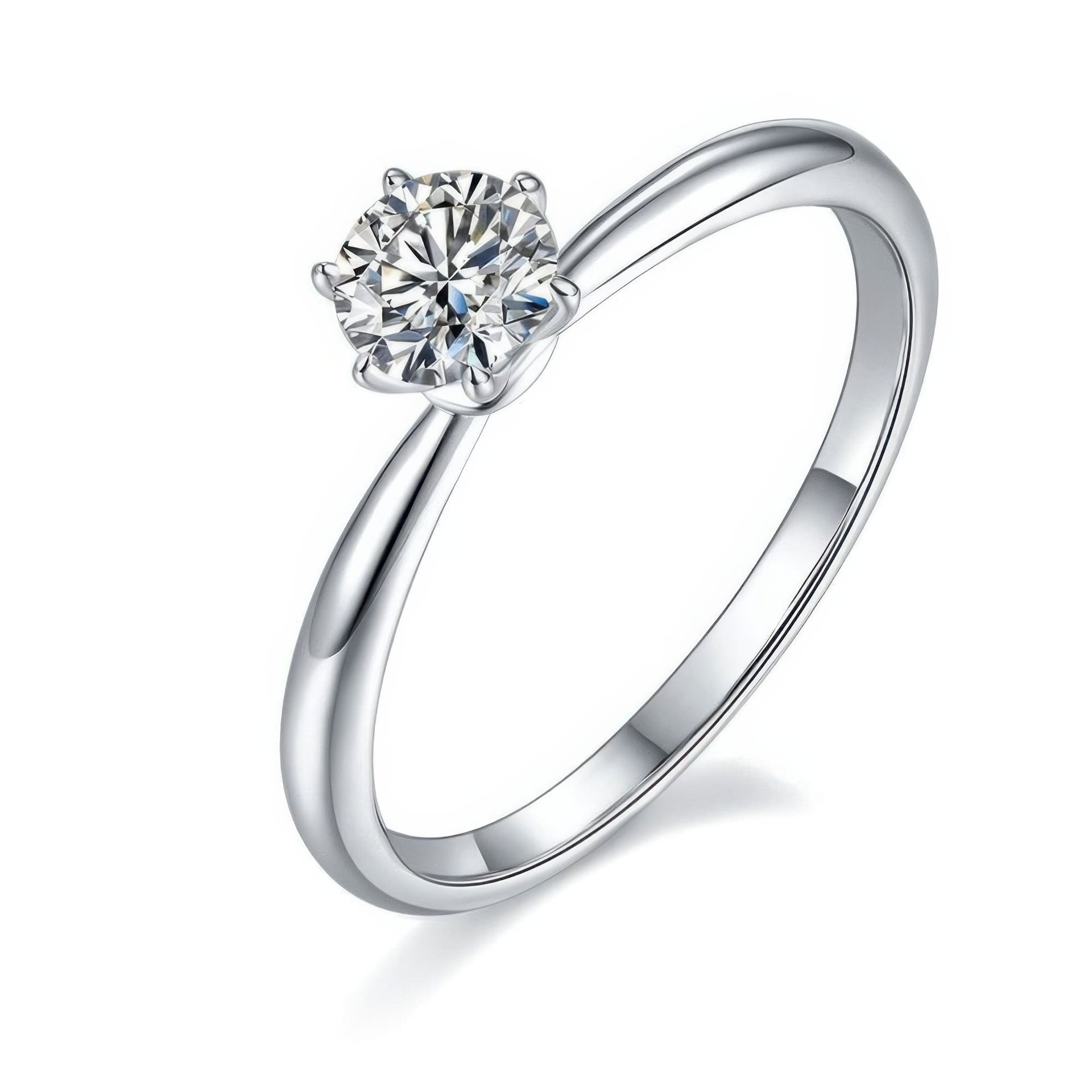 0.5ct Round Cut Moissanite Solitaire Ring | 5mm DEW | Six-Prong 925 Sterling Silver