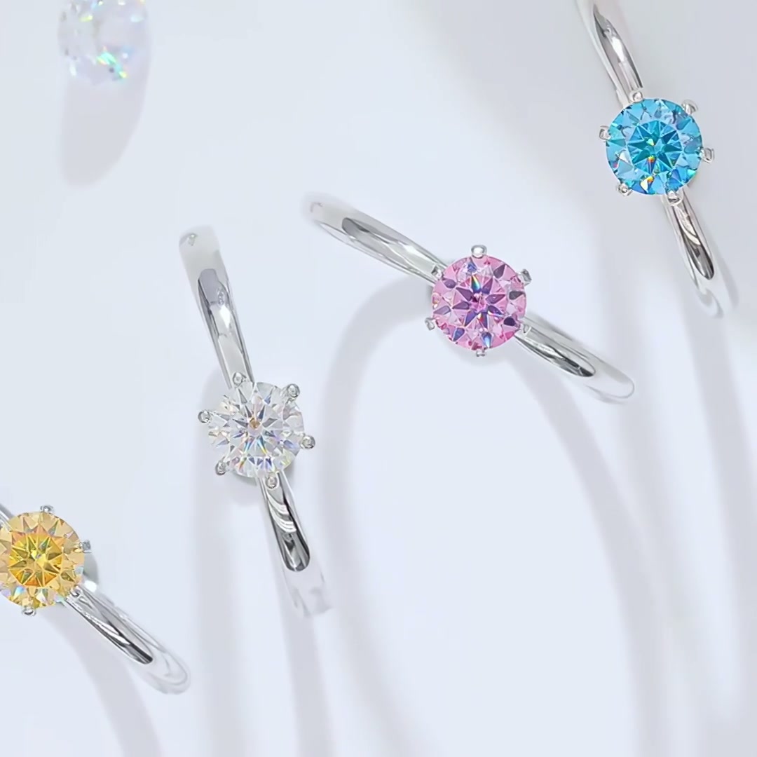 0.5ct Round Cut Moissanite Solitaire Ring | 5mm DEW | Six-Prong 925 Sterling Silver product video thumbnail