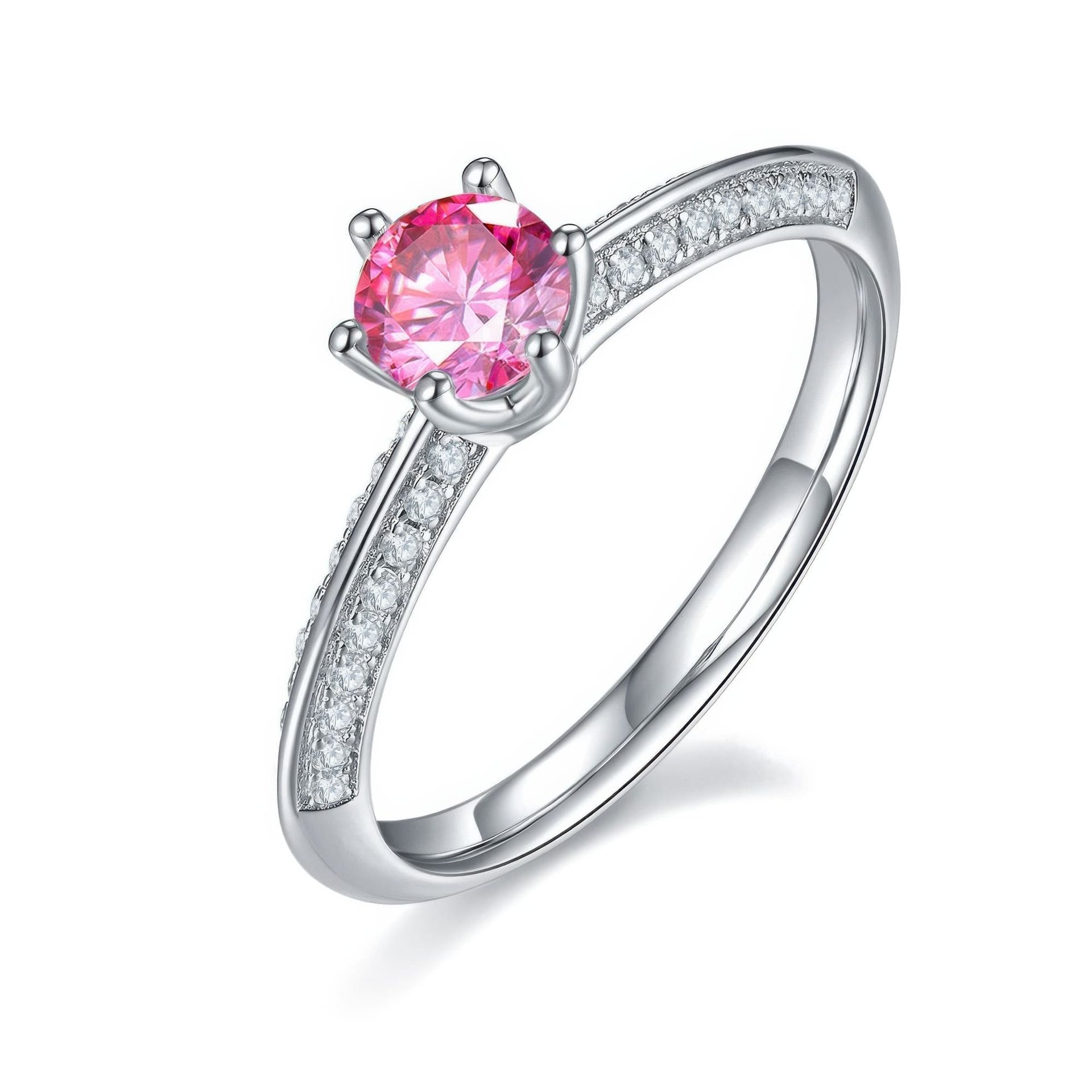 0.5ct Round Solitaire Moissanite Engagement Ring (5mm DEW) | 6-Prong Pavé Band | 925 Sterling Silver - Image 3