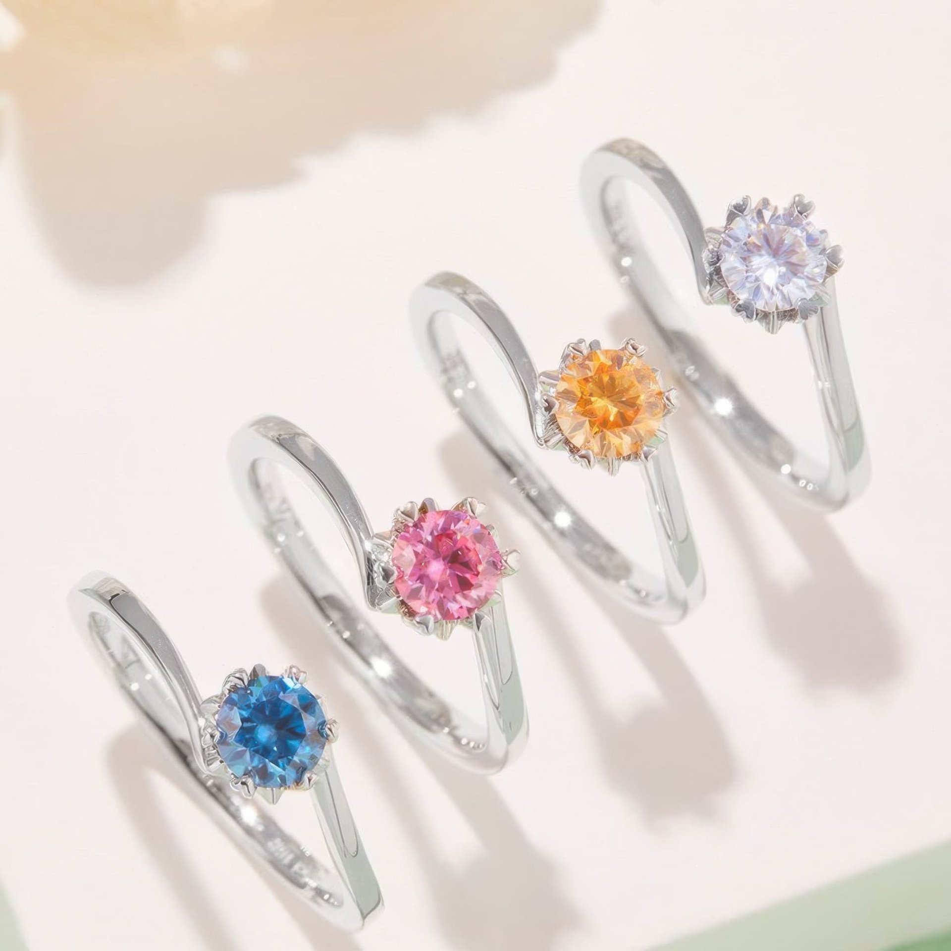 Round Moissanite Solitaire Ring | Heart-Prong Snowflake Head | Twisted Band Sterling Silver - Image 2