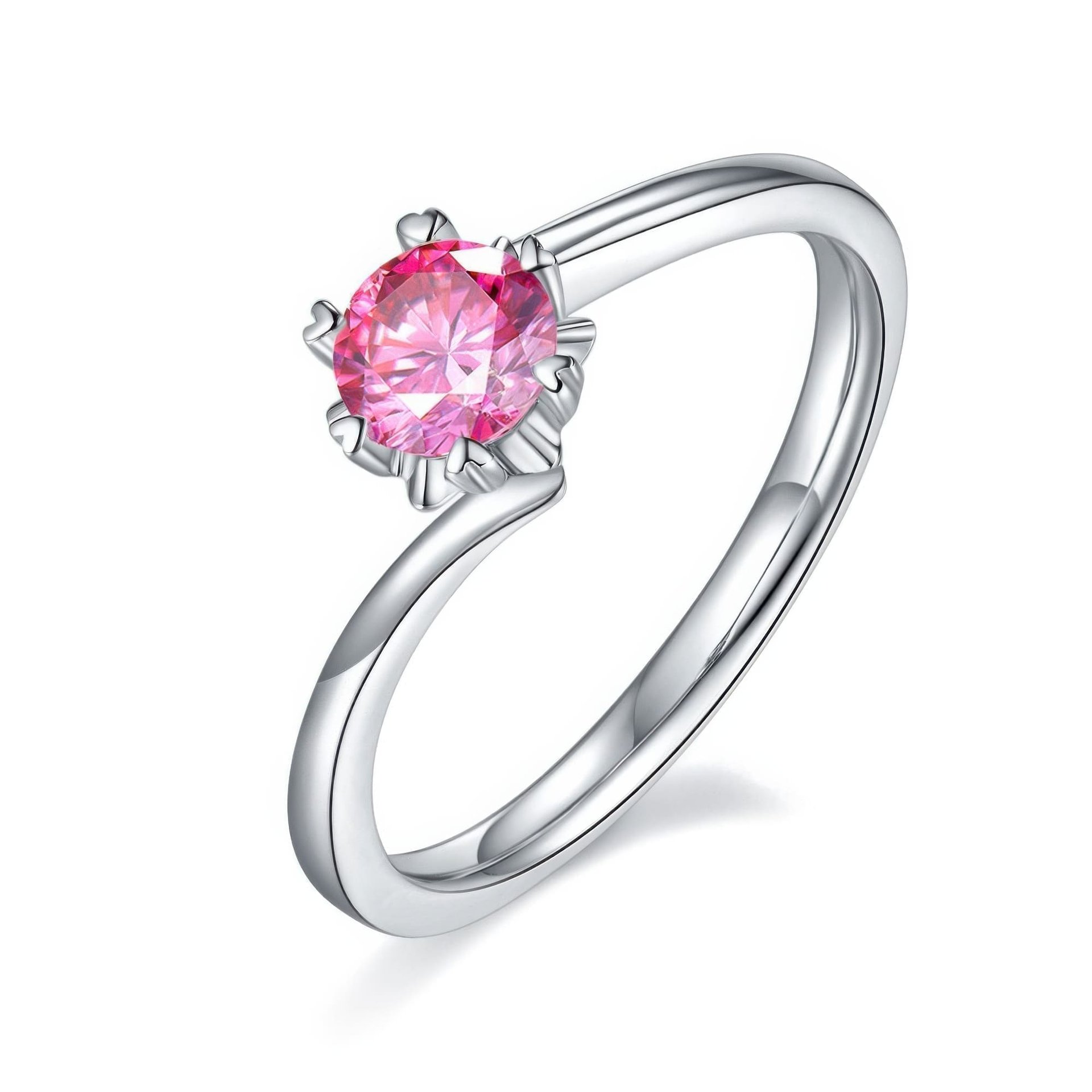 Round Moissanite Solitaire Ring | Heart-Prong Snowflake Head | Twisted Band Sterling Silver - Image 3