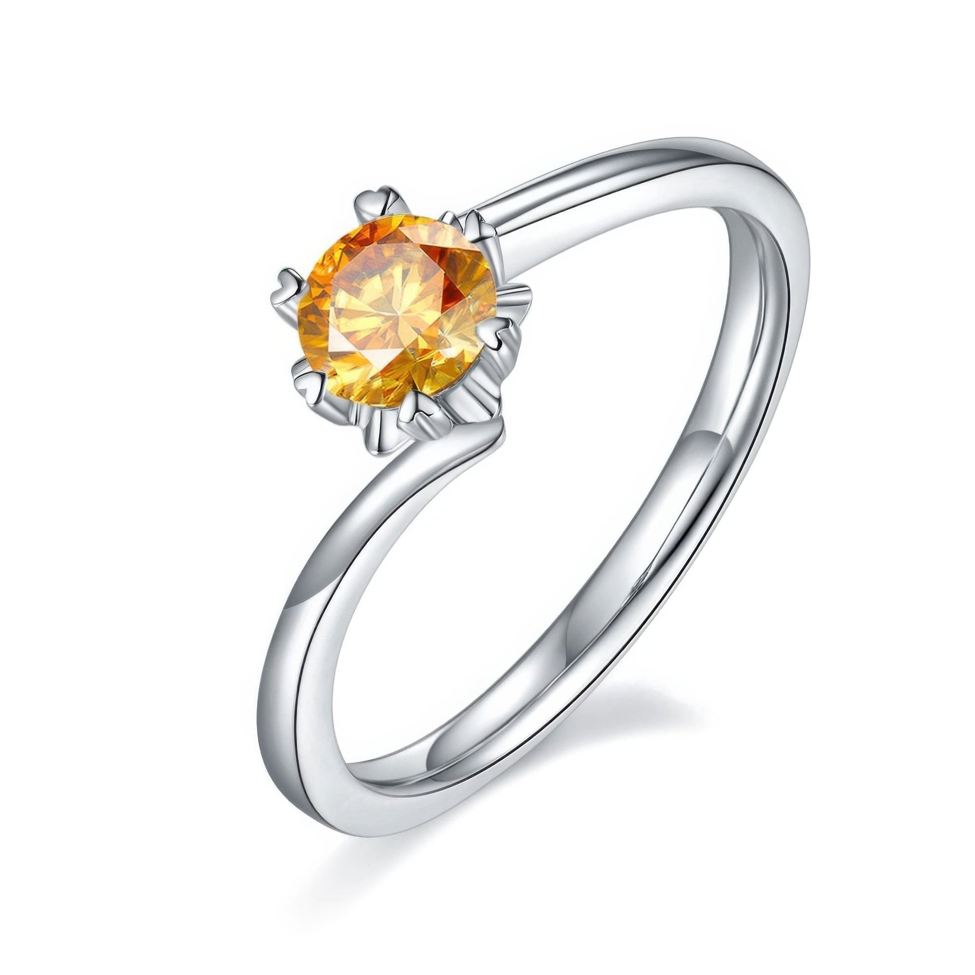 Round Moissanite Solitaire Ring | Heart-Prong Snowflake Head | Twisted Band Sterling Silver - Image 4