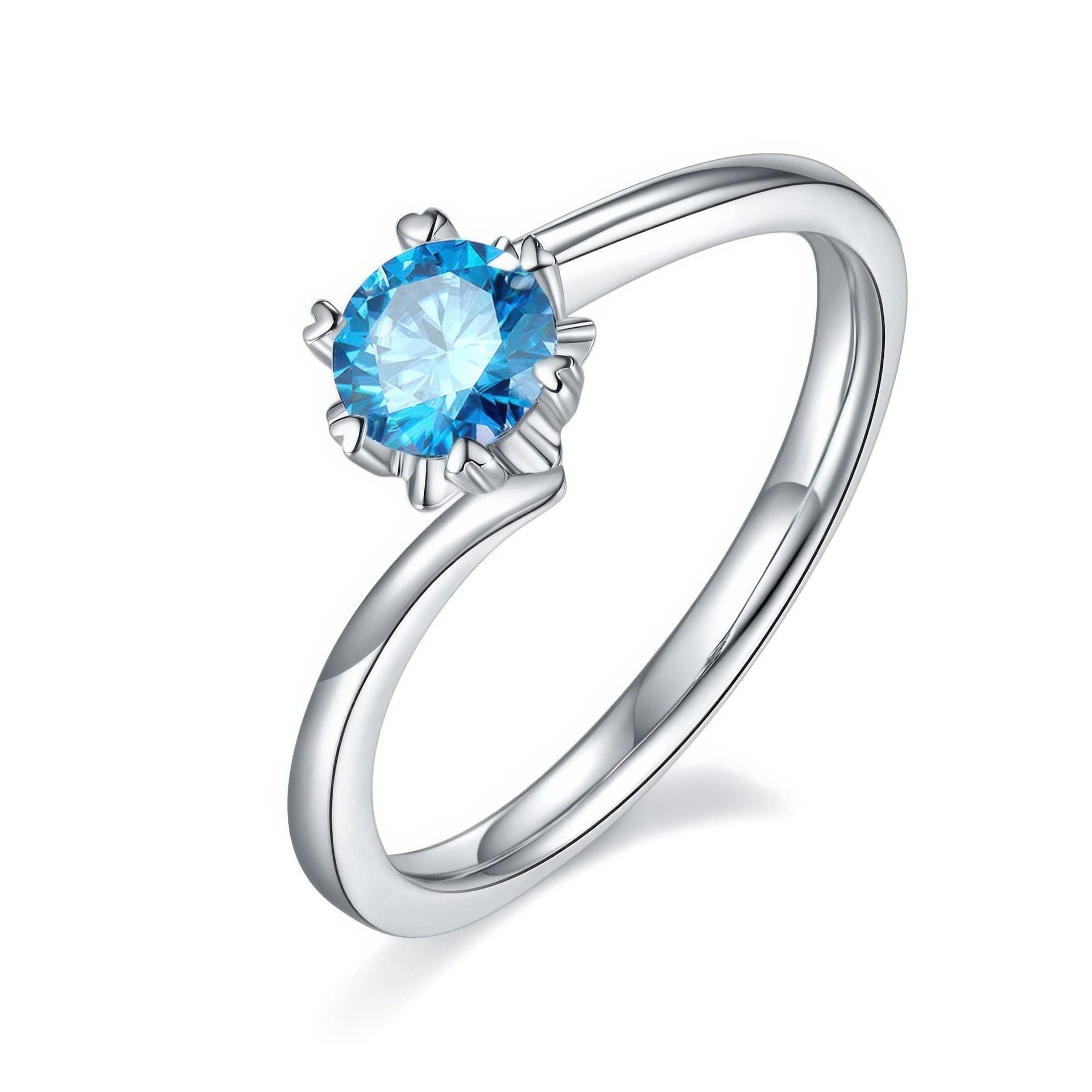 Round Moissanite Solitaire Ring | Heart-Prong Snowflake Head | Twisted Band Sterling Silver - Image 5