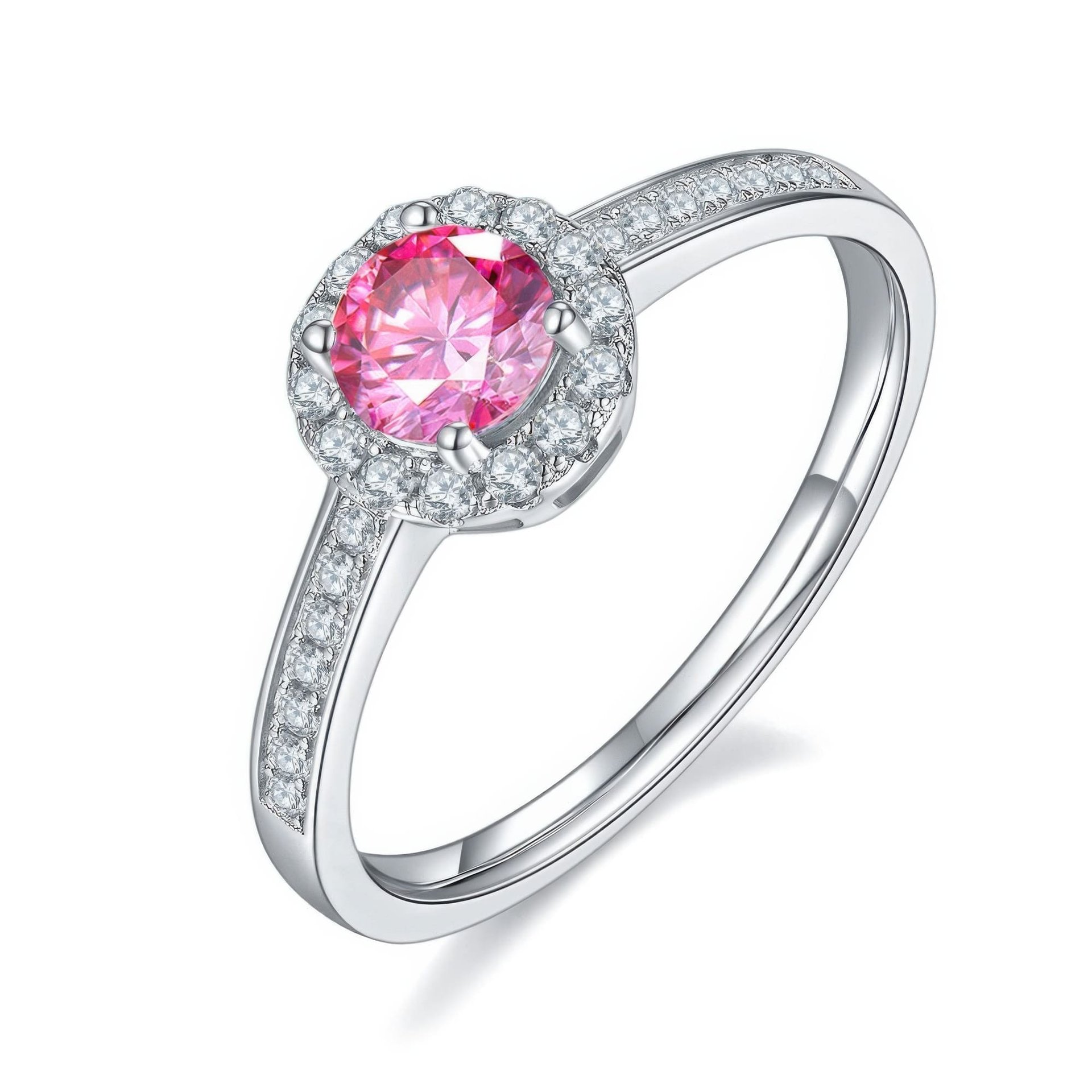 Round Cut Moissanite Halo Ring | 0.5ct DEW 5mm Pavé Band 925 Sterling Silver - Image 4