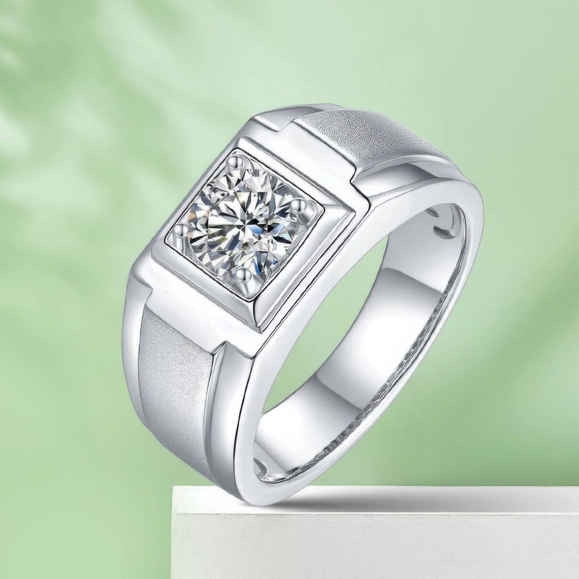 Men's Round Moissanite Ring | 1ct DEW Four-Prong Solitaire 925 Sterling Silver Band - Image 5