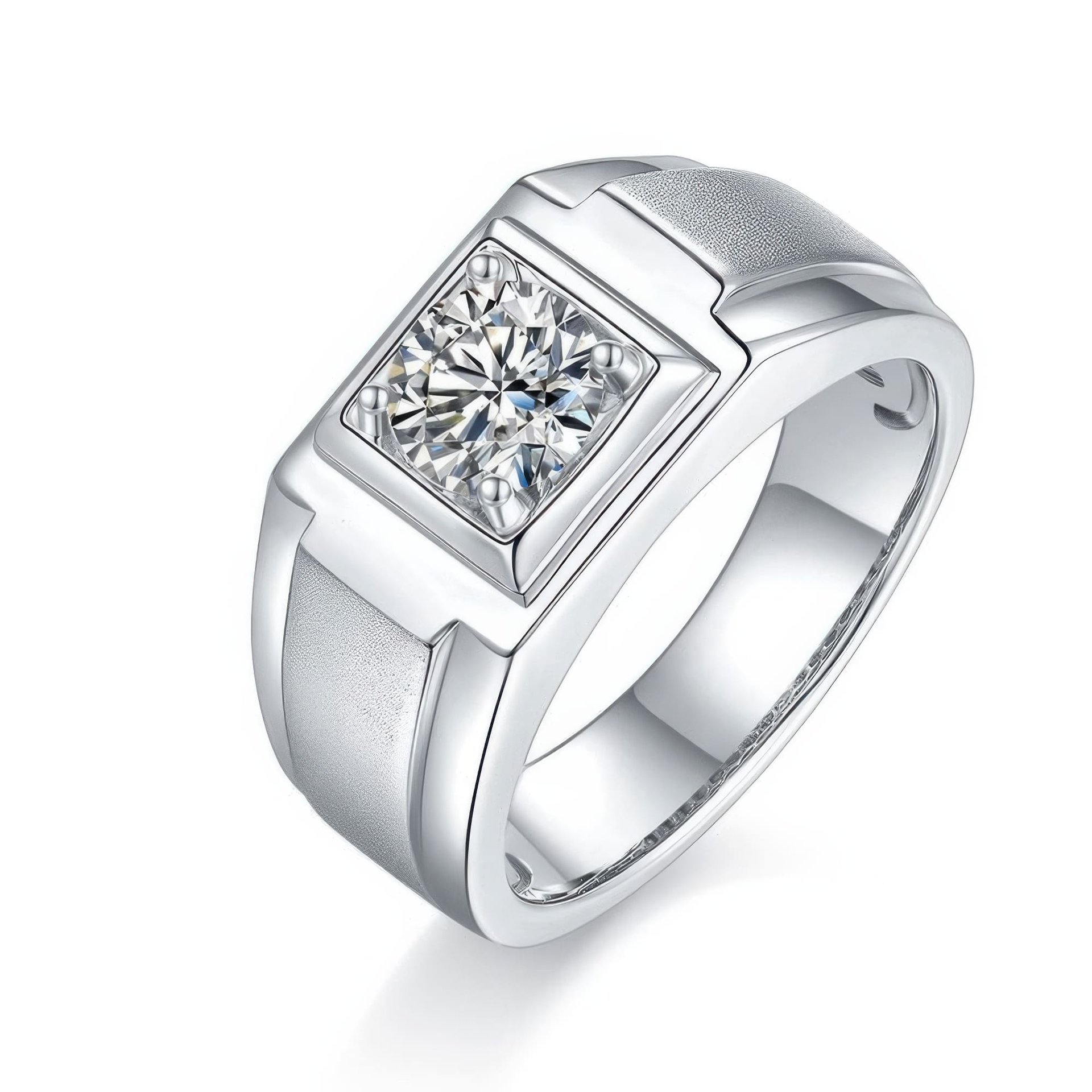 Men's Round Moissanite Ring | 1ct DEW Four-Prong Solitaire 925 Sterling Silver Band