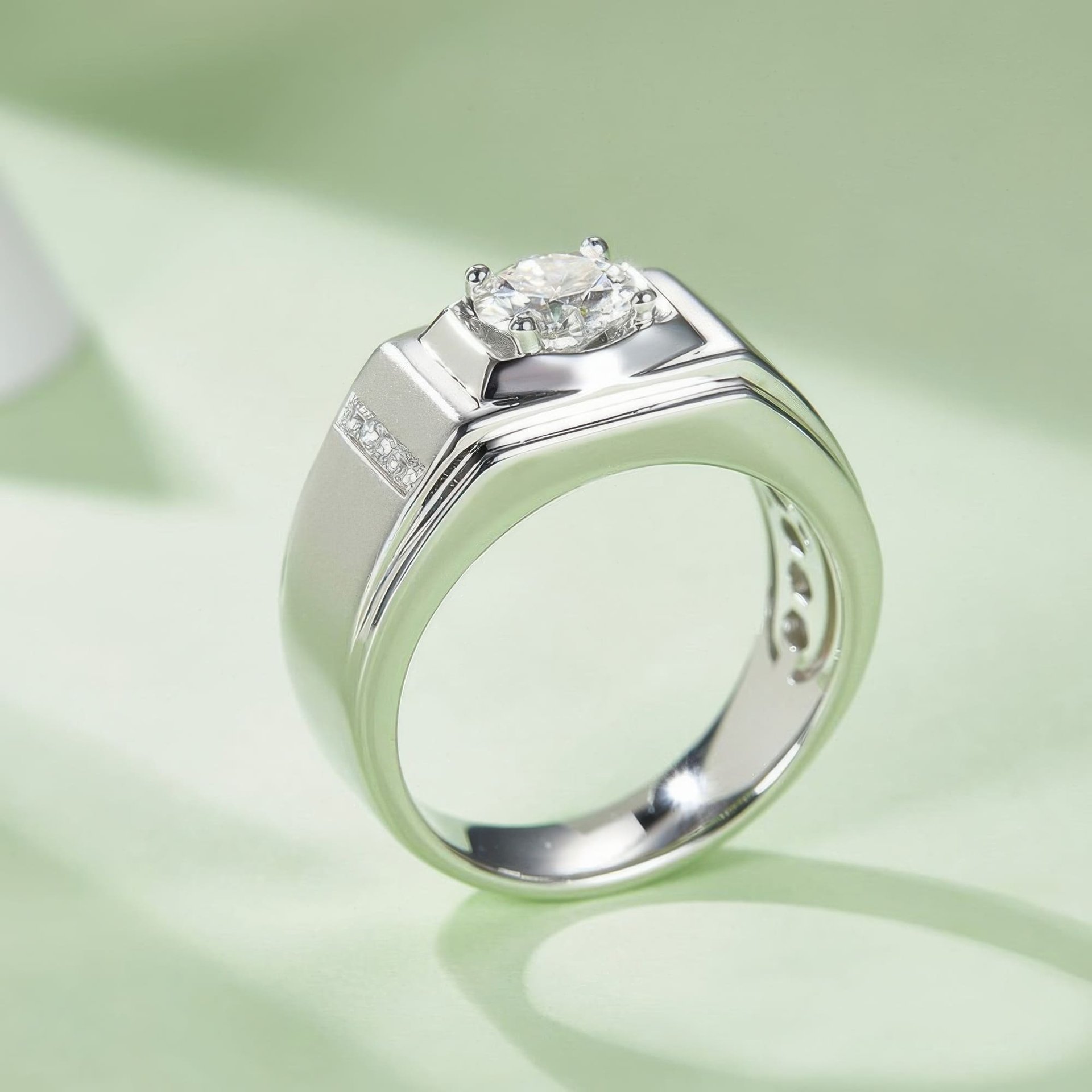 Men's Round Cut Moissanite Ring | 1ct DEW 6.5mm Geometric 925 Silver Band - Image 4