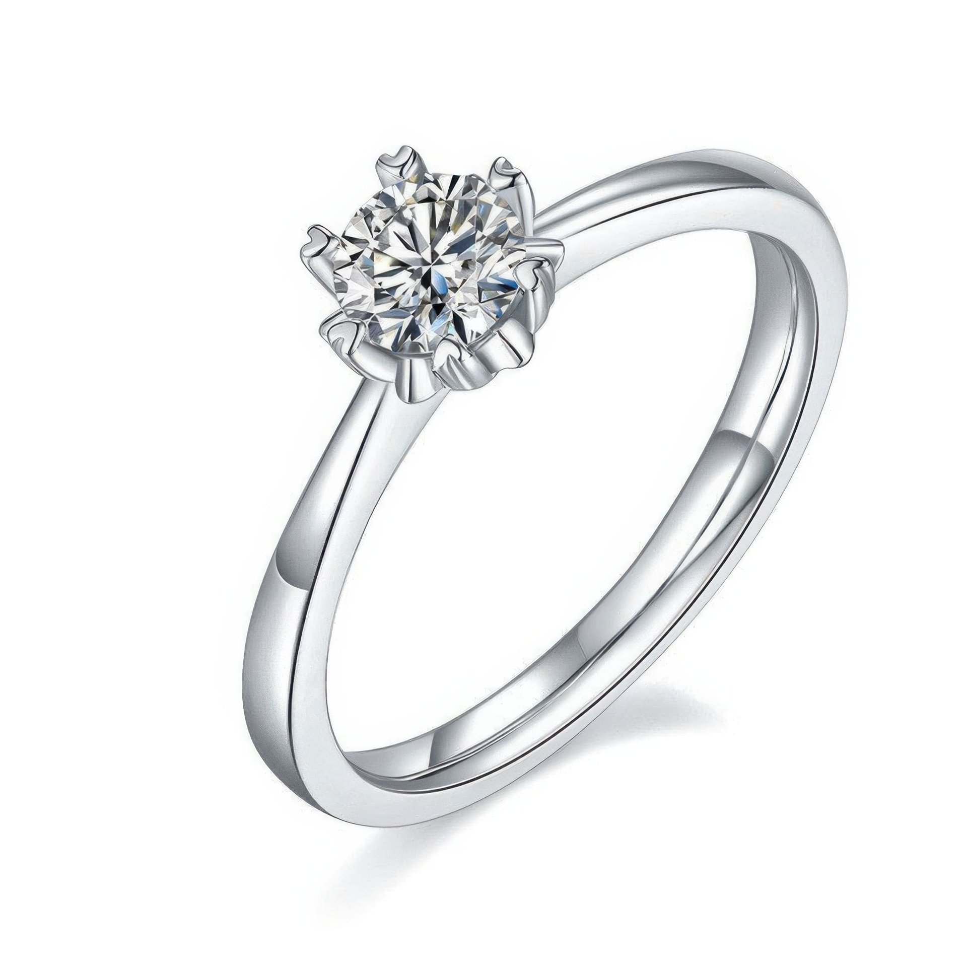 Moissanite Solitaire Ring | Round Brilliant Six-Prong | 925 Sterling Silver