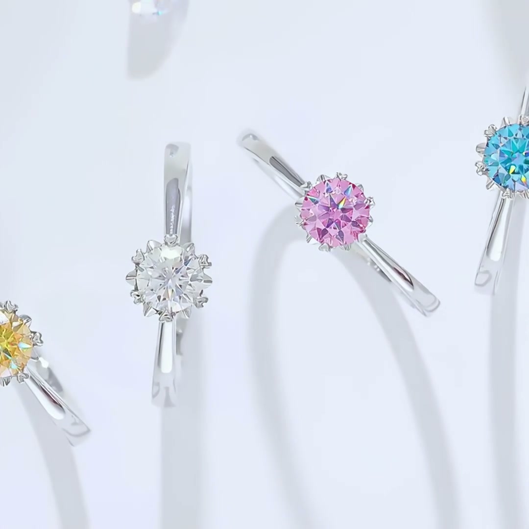 Moissanite Solitaire Ring | Round Brilliant Six-Prong | 925 Sterling Silver product video thumbnail