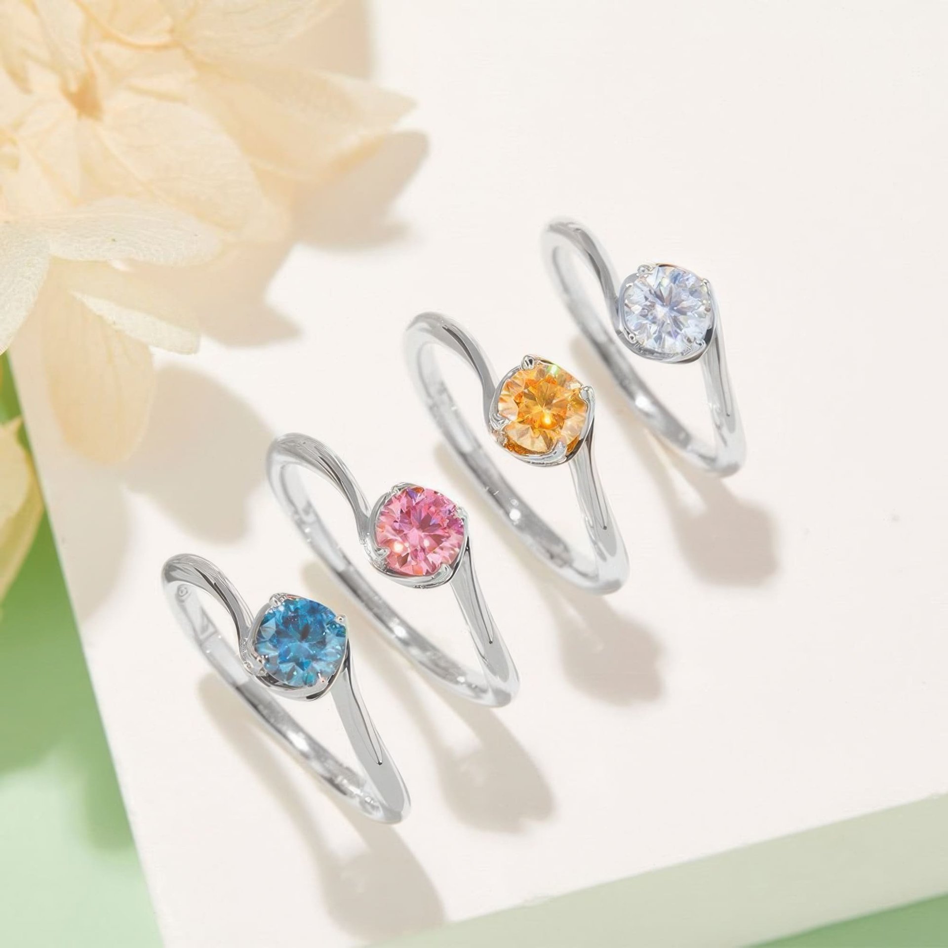 Moissanite Bypass Solitaire Ring | Round Brilliant Swirl Setting | 925 Sterling Silver - Image 2