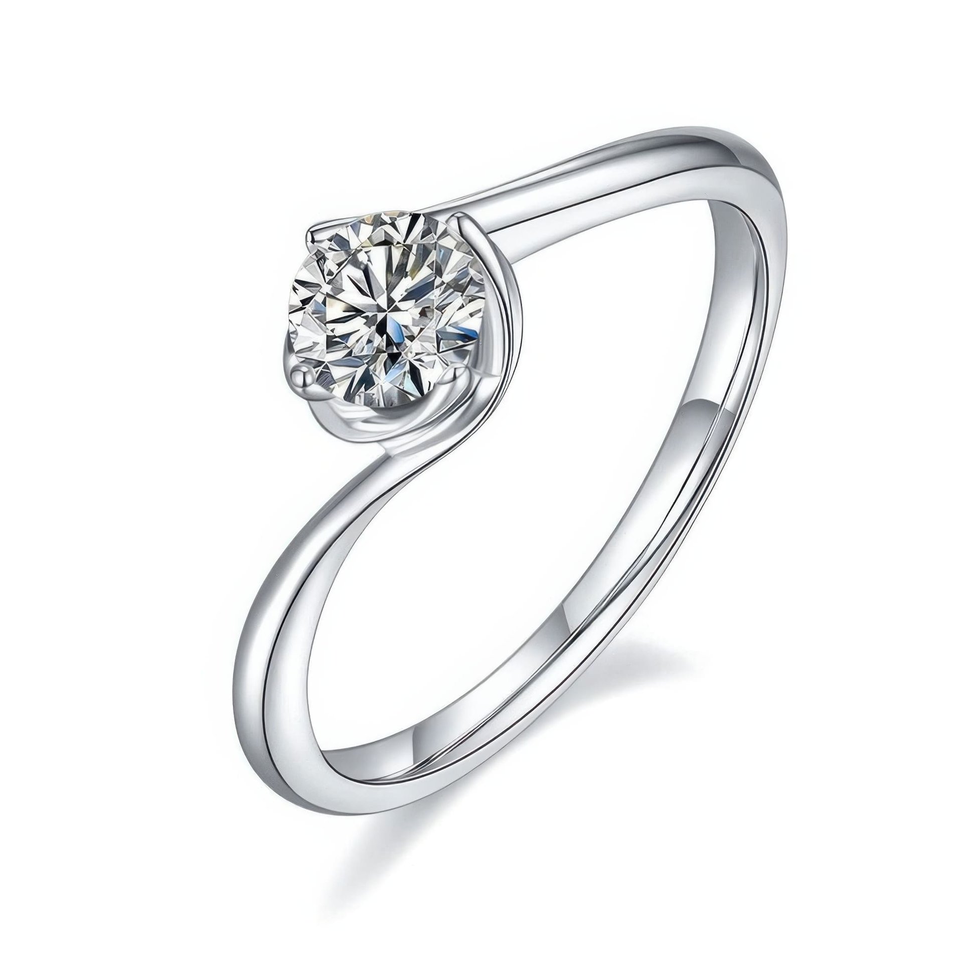 Moissanite Bypass Solitaire Ring | Round Brilliant Swirl Setting | 925 Sterling Silver