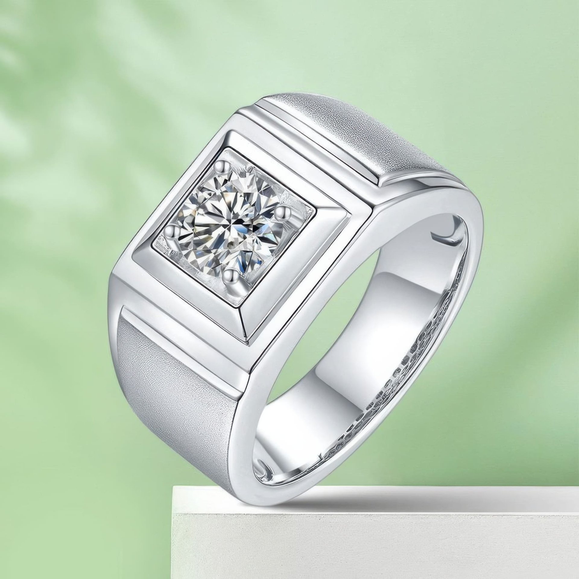 1ct Men's Geometric Moissanite Ring | Round-Cut Square-Face Solitaire | 925 Sterling Silver - Image 5