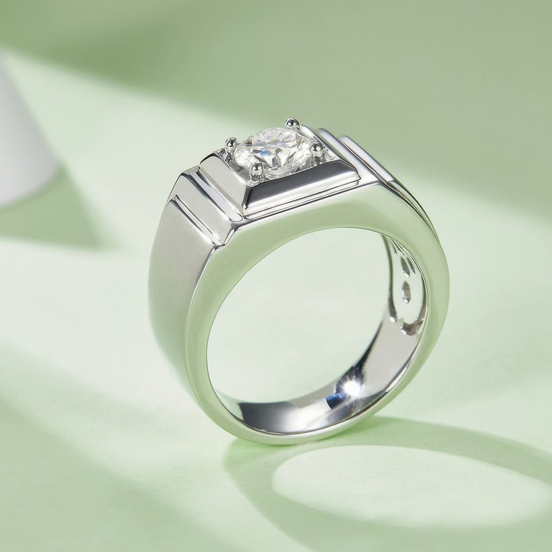 1ct Men's Geometric Moissanite Ring | Round-Cut Square-Face Solitaire | 925 Sterling Silver - Image 3