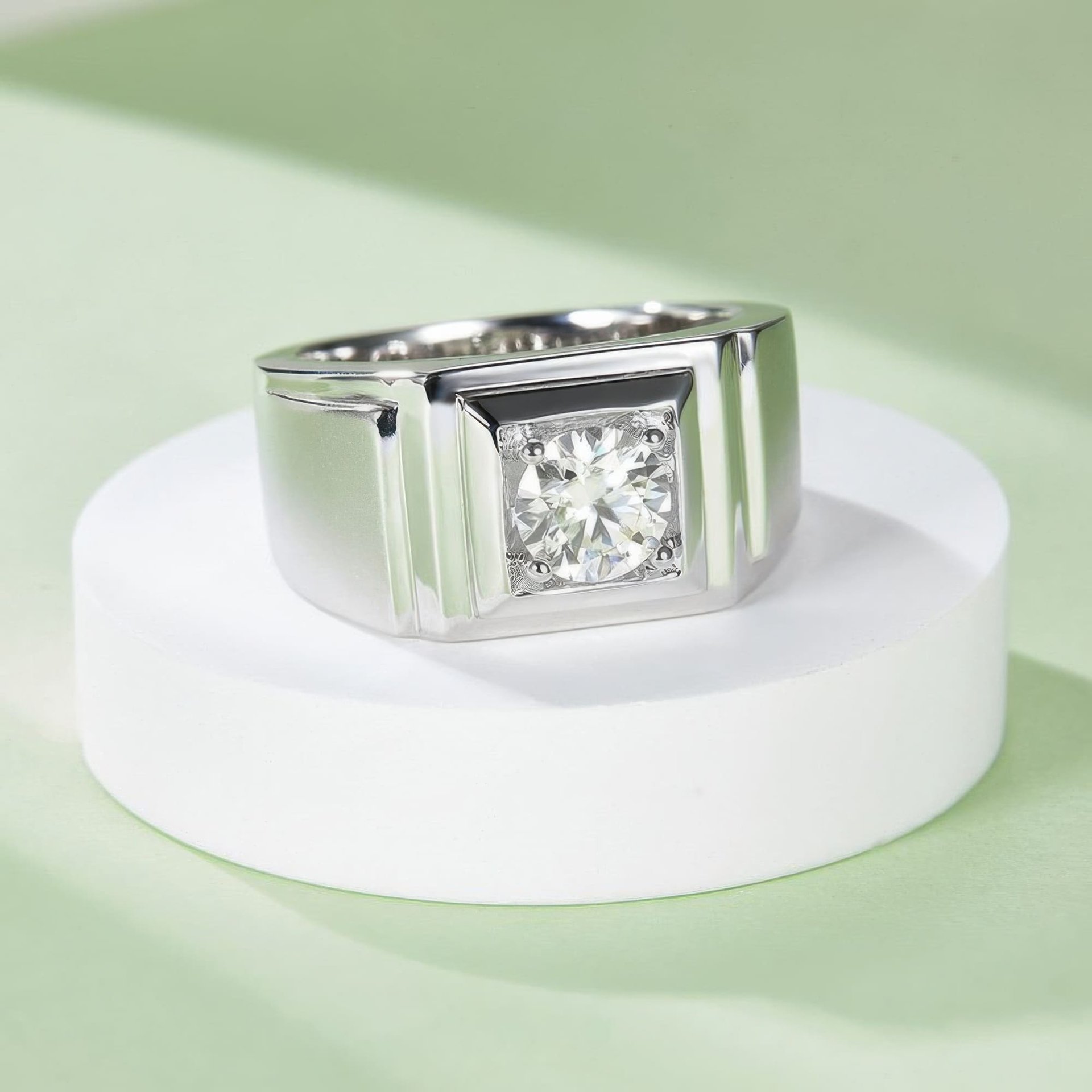 1ct Men's Geometric Moissanite Ring | Round-Cut Square-Face Solitaire | 925 Sterling Silver - Image 4