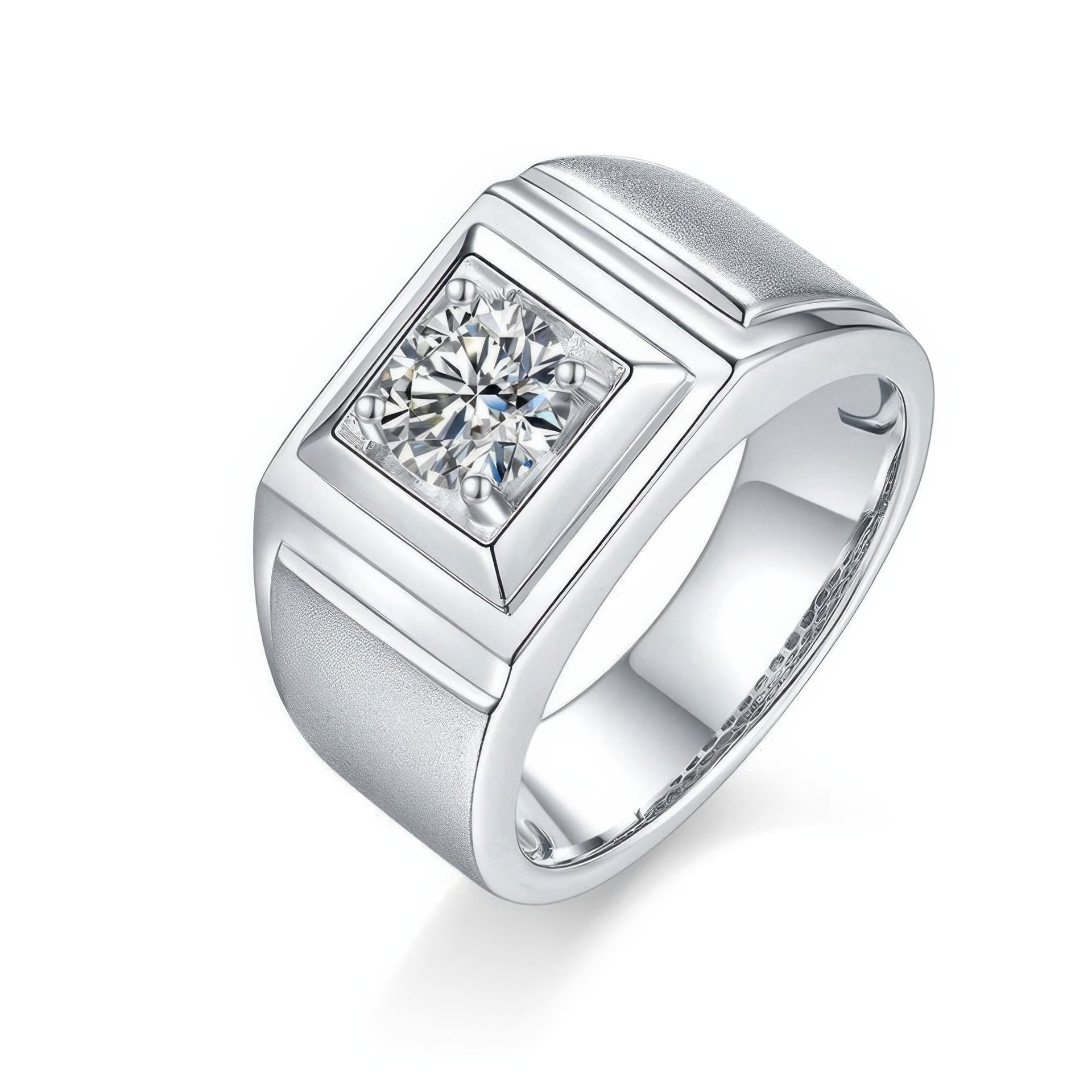 1ct Men's Geometric Moissanite Ring | Round-Cut Square-Face Solitaire | 925 Sterling Silver
