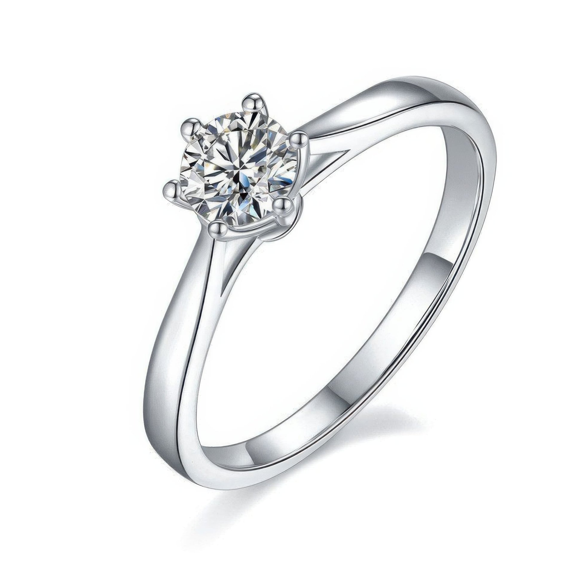 925 Sterling Silver Round Solitaire Moissanite Ring | 6-Prong DEF VVS | 0.5ct DEW 5mm