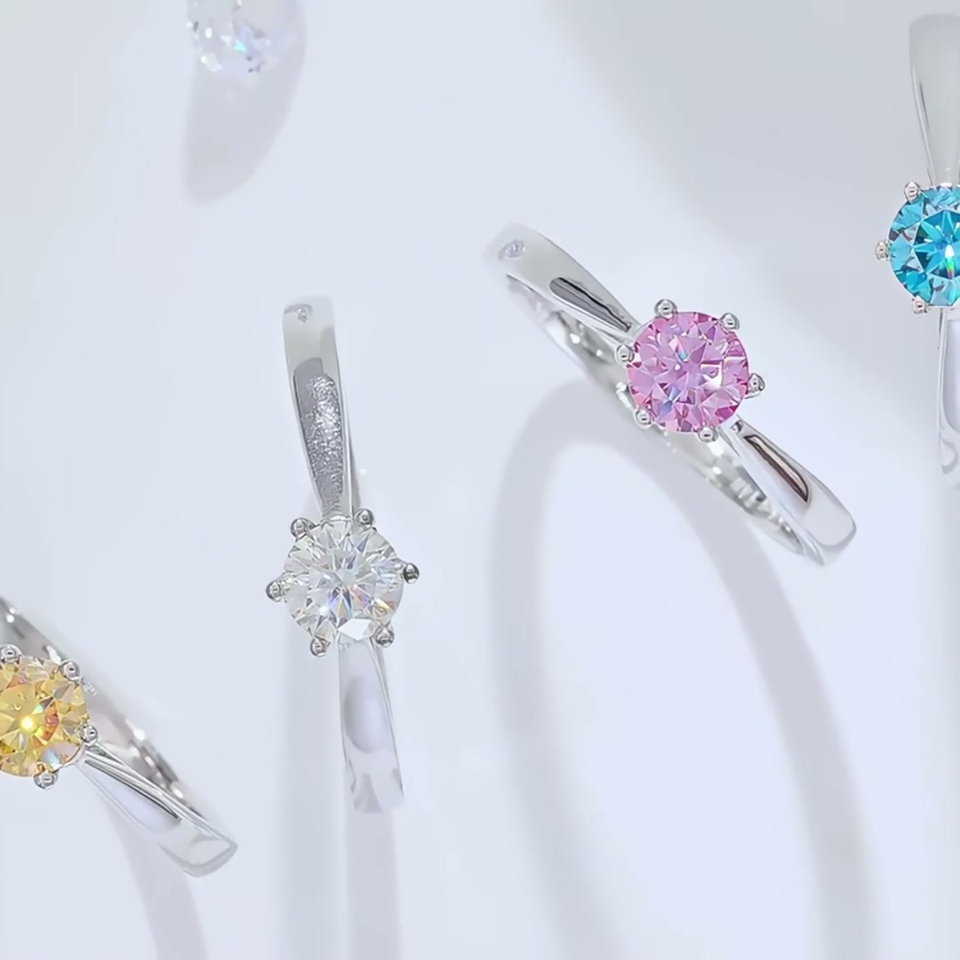 925 Sterling Silver Round Solitaire Moissanite Ring | 6-Prong DEF VVS | 0.5ct DEW 5mm product video thumbnail