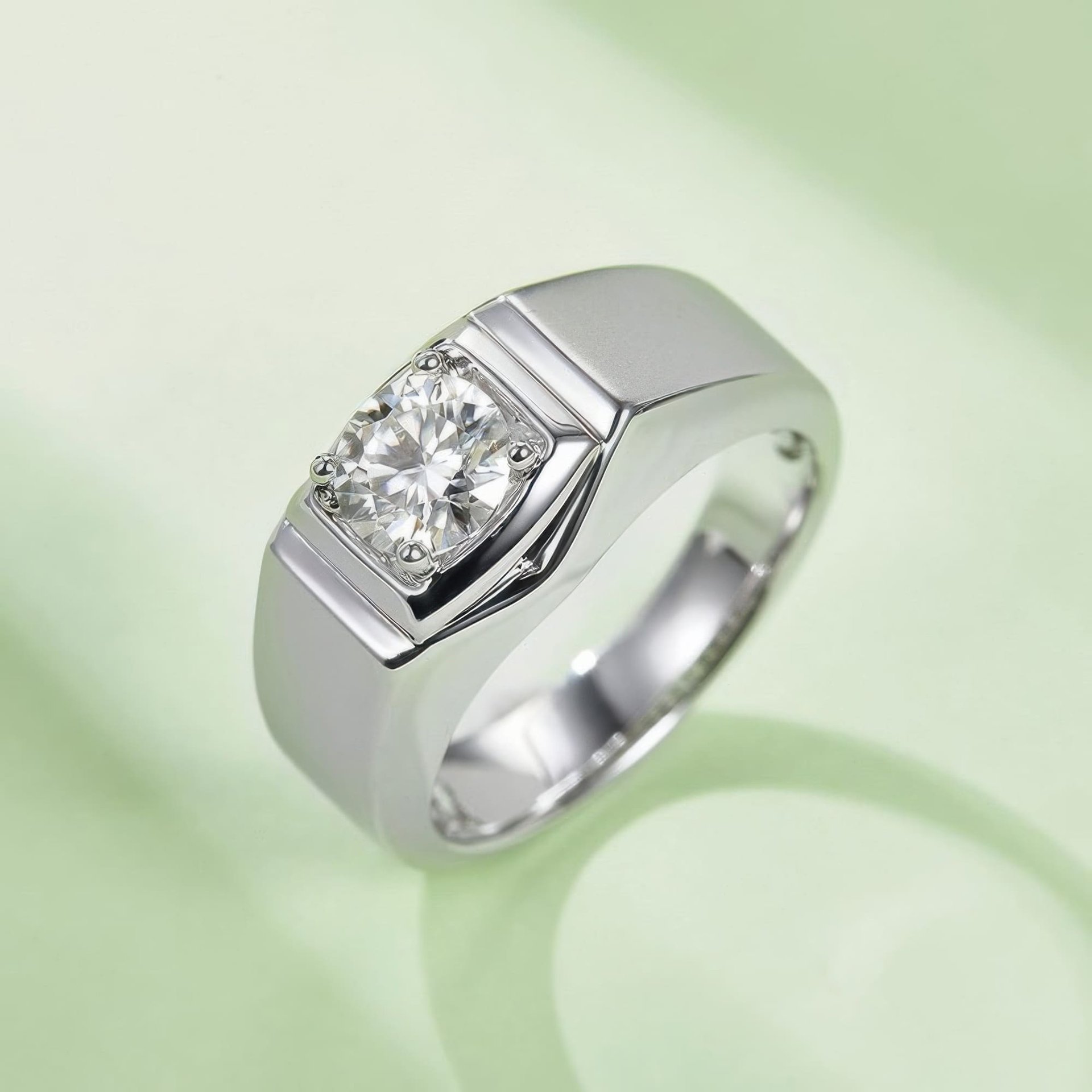 Men's Round Moissanite Ring | 1ct DEW Squared-Head Solitaire Band in 925 Silver - Image 3