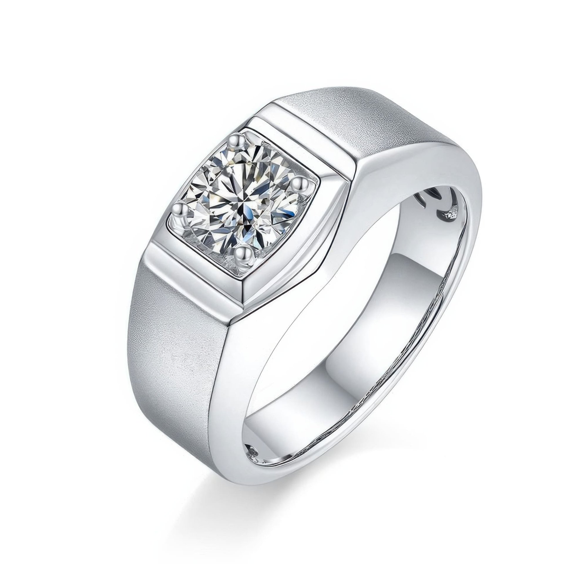 Men's Round Moissanite Ring | 1ct DEW Squared-Head Solitaire Band in 925 Silver