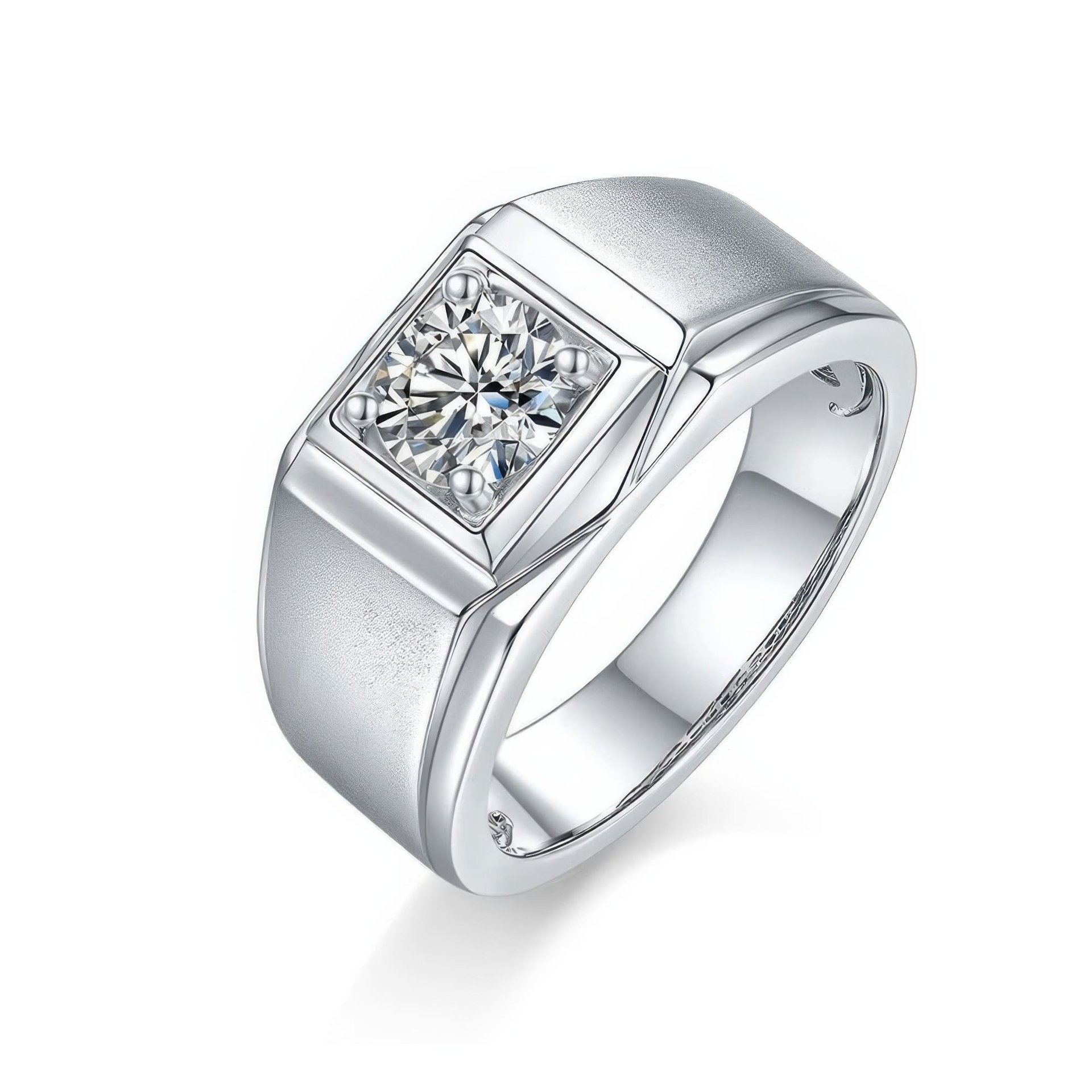 Men's 1 Carat Moissanite Ring | Round-Cut Square-Top Signet | 925 Sterling Silver