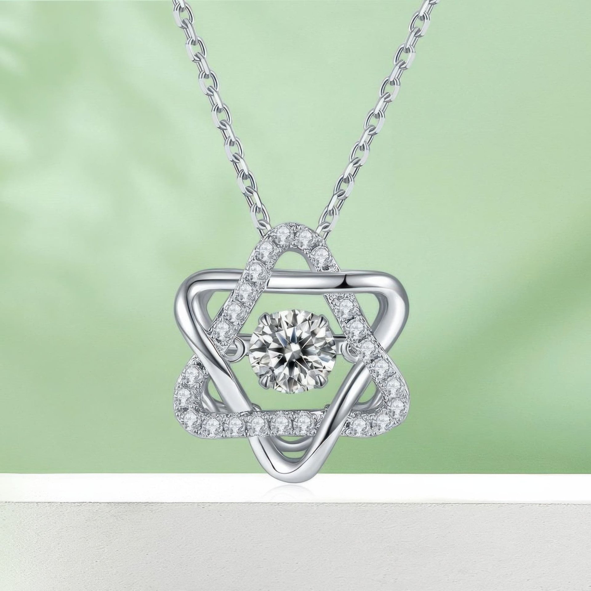 Star Moissanite Pendant Necklace | Floating Round Solitaire | Pave Six-Point Sterling Silver - Image 6