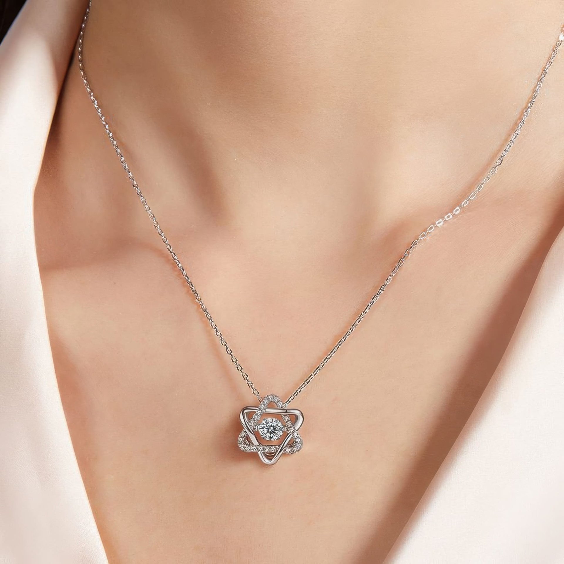 Star Moissanite Pendant Necklace | Floating Round Solitaire | Pave Six-Point Sterling Silver - Image 2