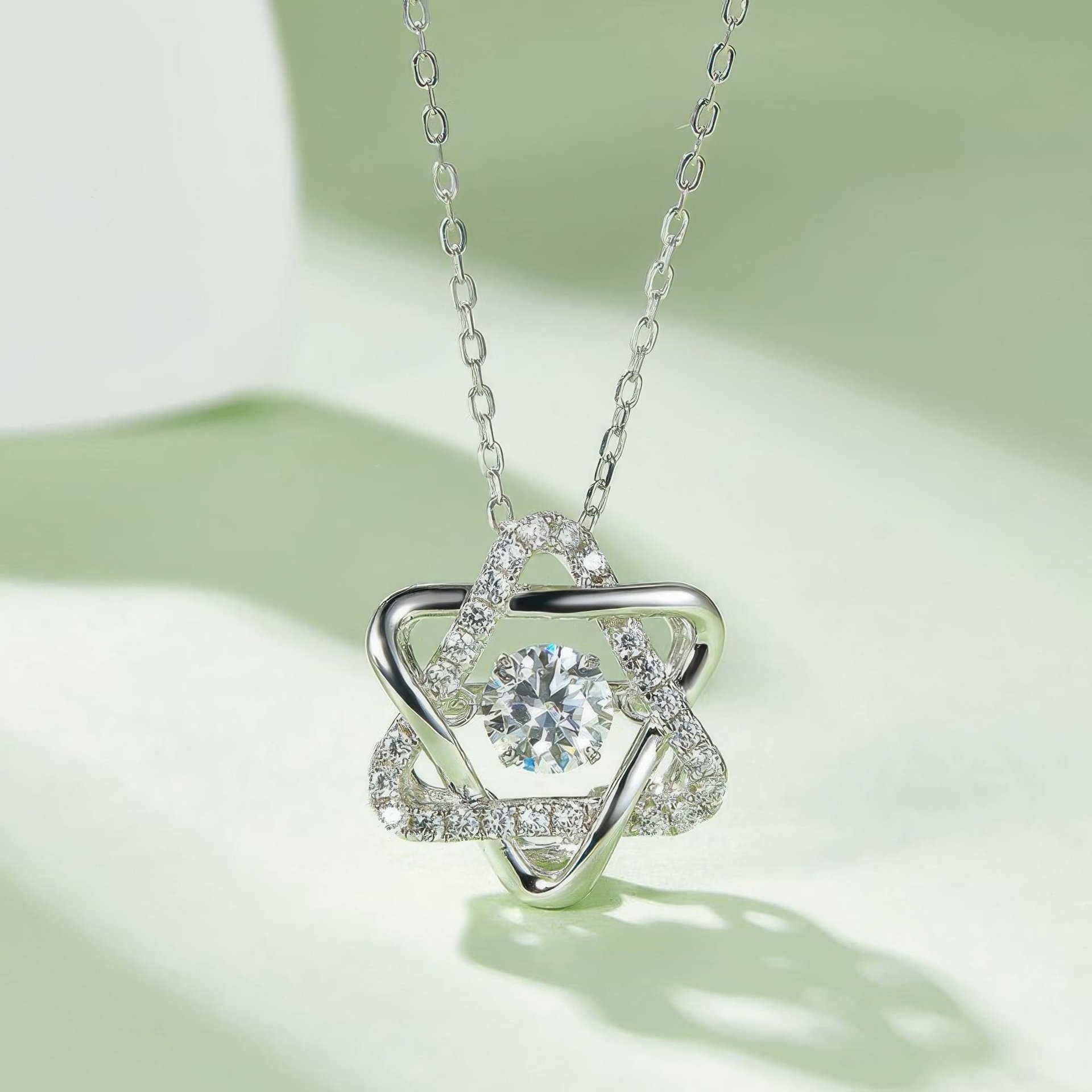 Star Moissanite Pendant Necklace | Floating Round Solitaire | Pave Six-Point Sterling Silver - Image 3