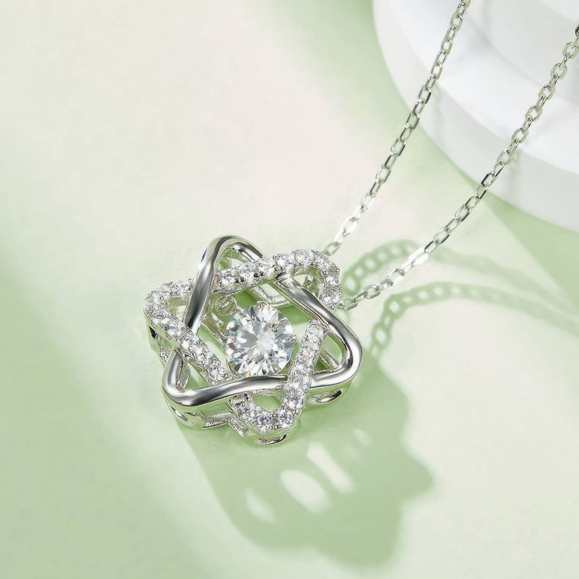 Star Moissanite Pendant Necklace | Floating Round Solitaire | Pave Six-Point Sterling Silver - Image 4