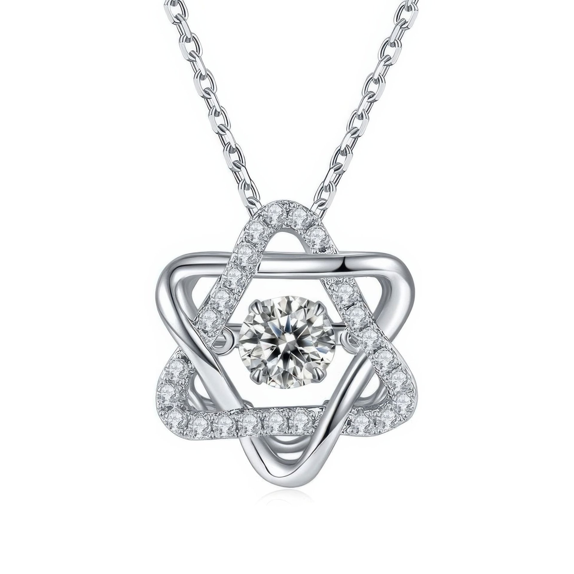 Star Moissanite Pendant Necklace | Floating Round Solitaire | Pave Six-Point Sterling Silver