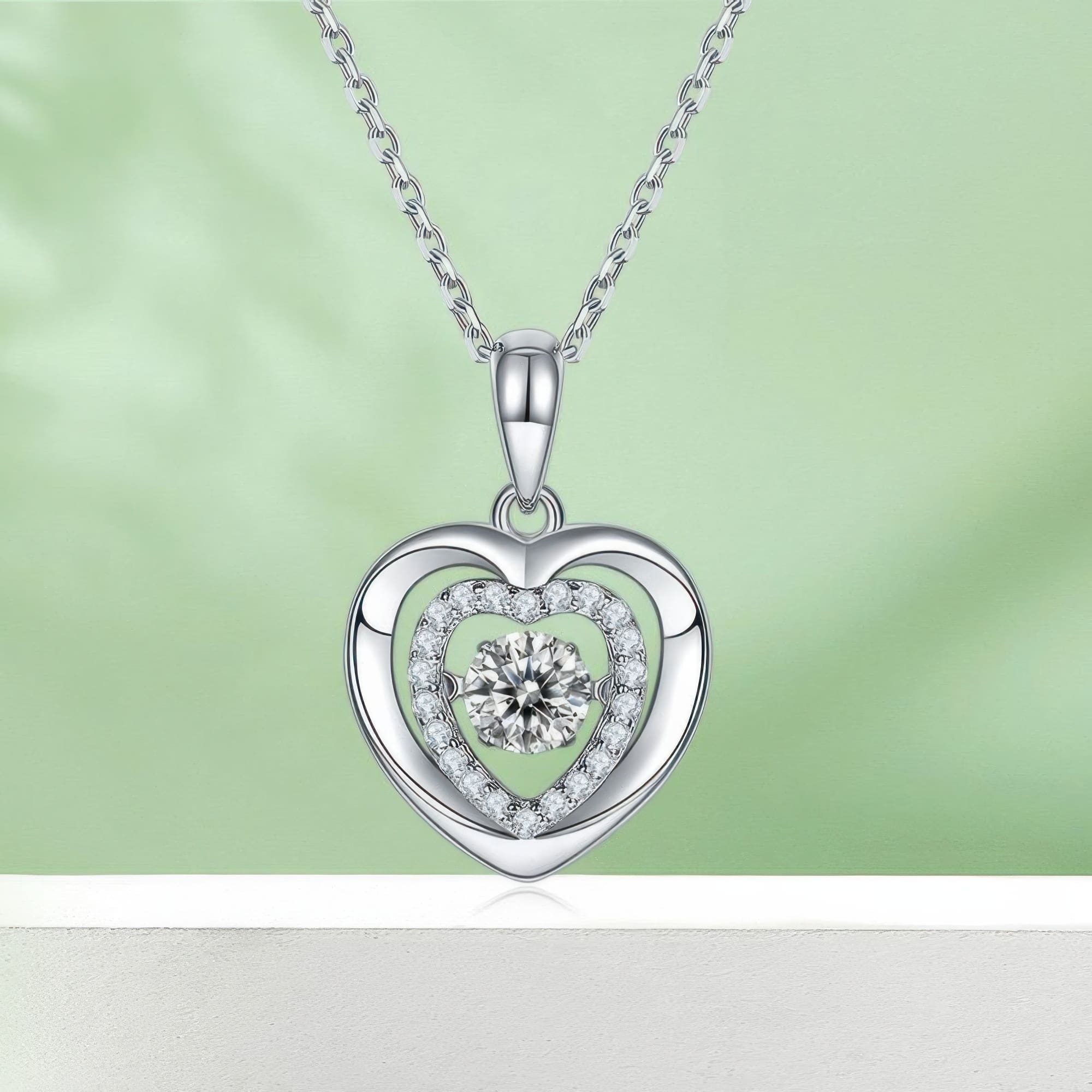Heart Moissanite Pendant Necklace | 0.5ct Round Center | 925 Sterling Silver - Image 6