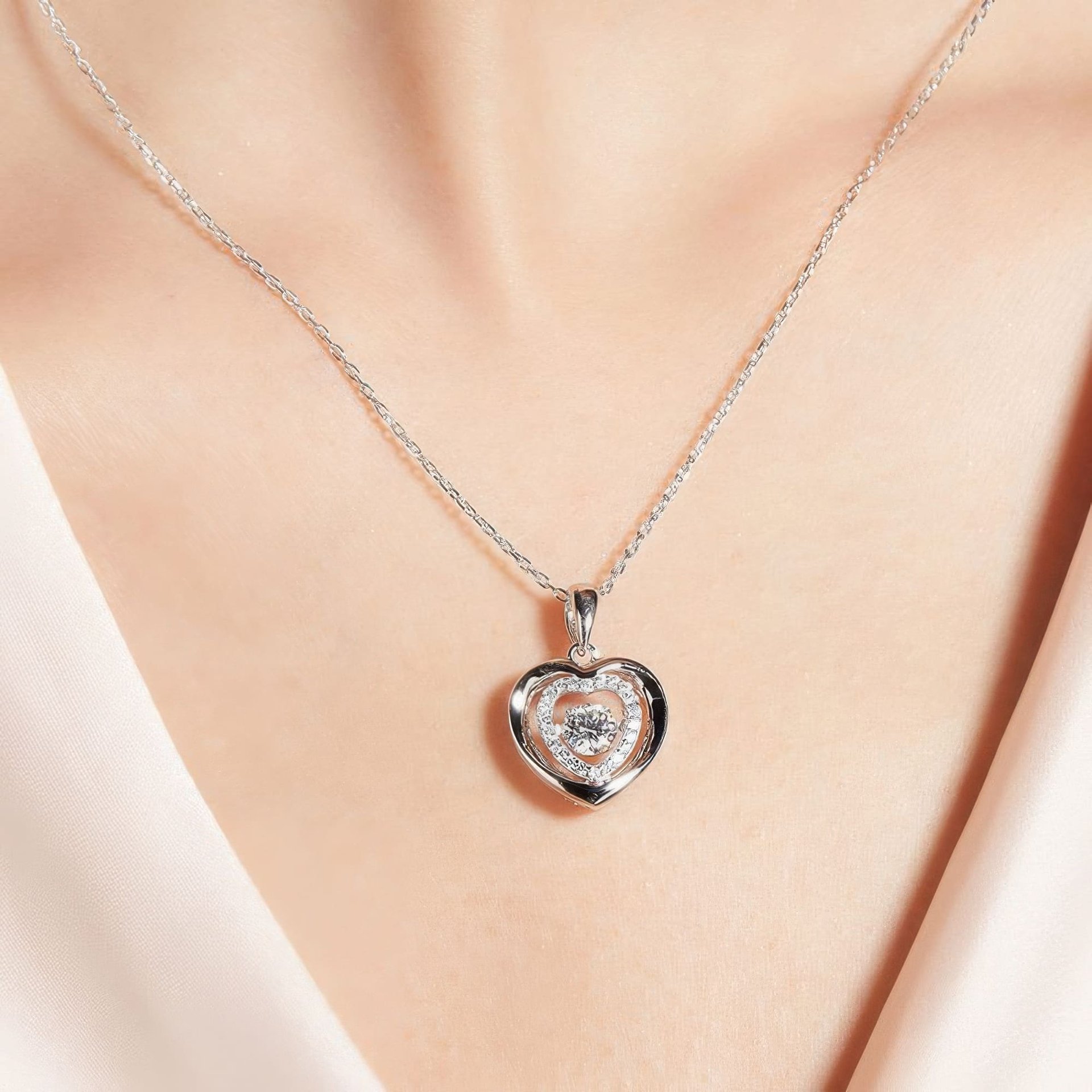 Heart Moissanite Pendant Necklace | 0.5ct Round Center | 925 Sterling Silver - Image 2