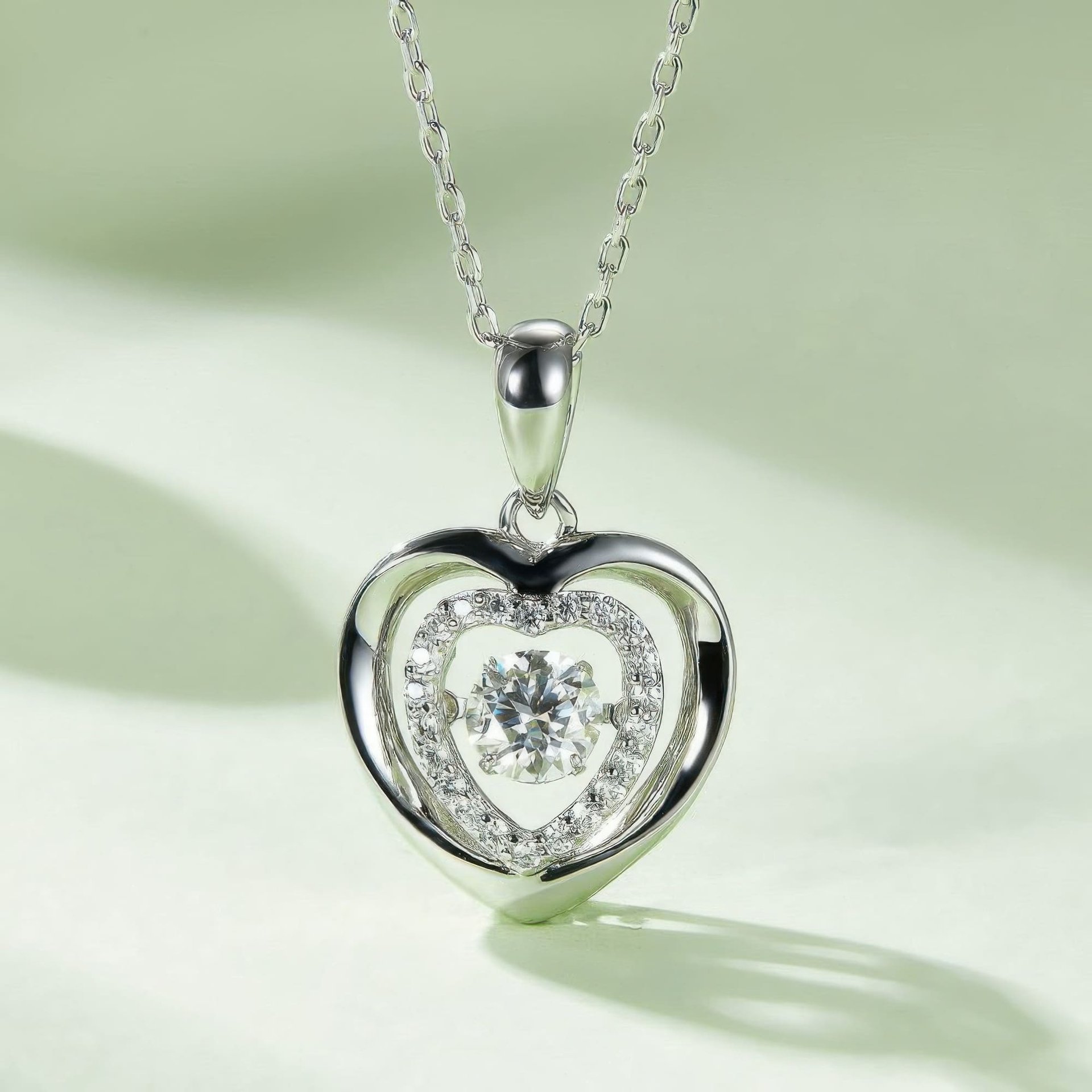 Heart Moissanite Pendant Necklace | 0.5ct Round Center | 925 Sterling Silver - Image 3