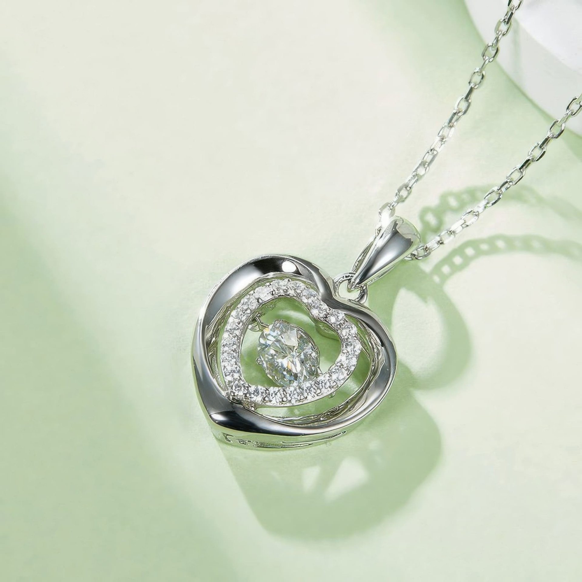 Heart Moissanite Pendant Necklace | 0.5ct Round Center | 925 Sterling Silver - Image 4