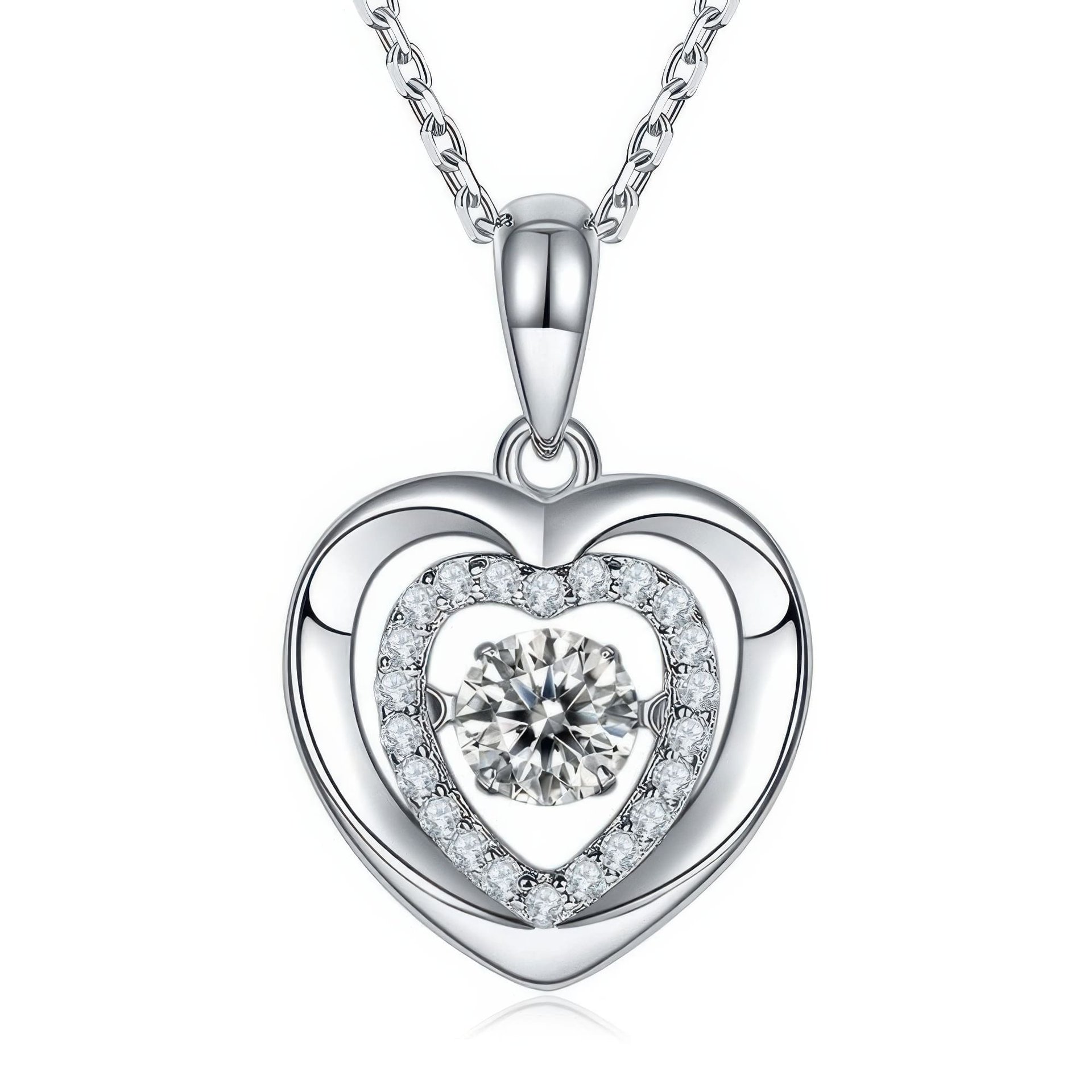 Heart Moissanite Pendant Necklace | 0.5ct Round Center | 925 Sterling Silver