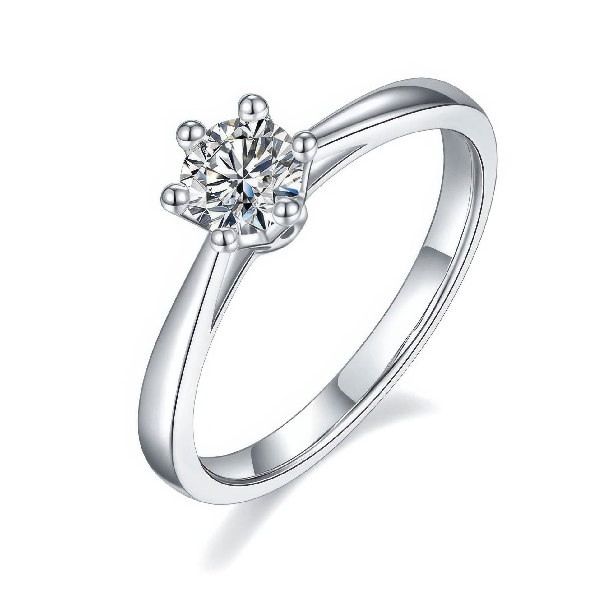 Round Moissanite Solitaire Ring | 0.5ct DEW Six-Prong | 925 Sterling Silver | Color Options