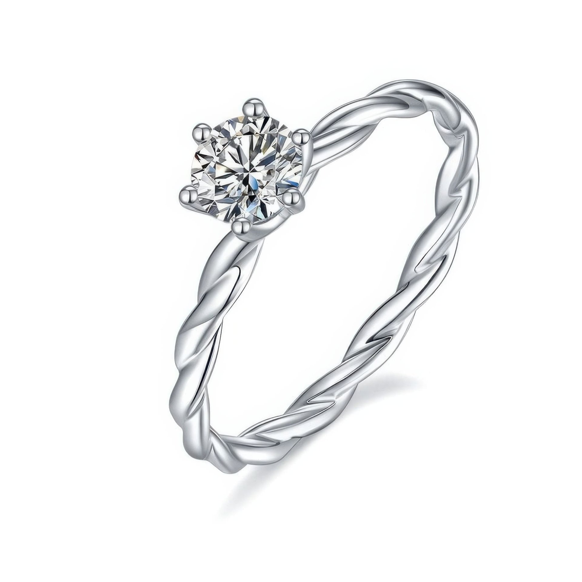 Twisted Rope Moissanite Ring | 0.5ct DEW Round Solitaire | 925 Sterling Silver | Color Options