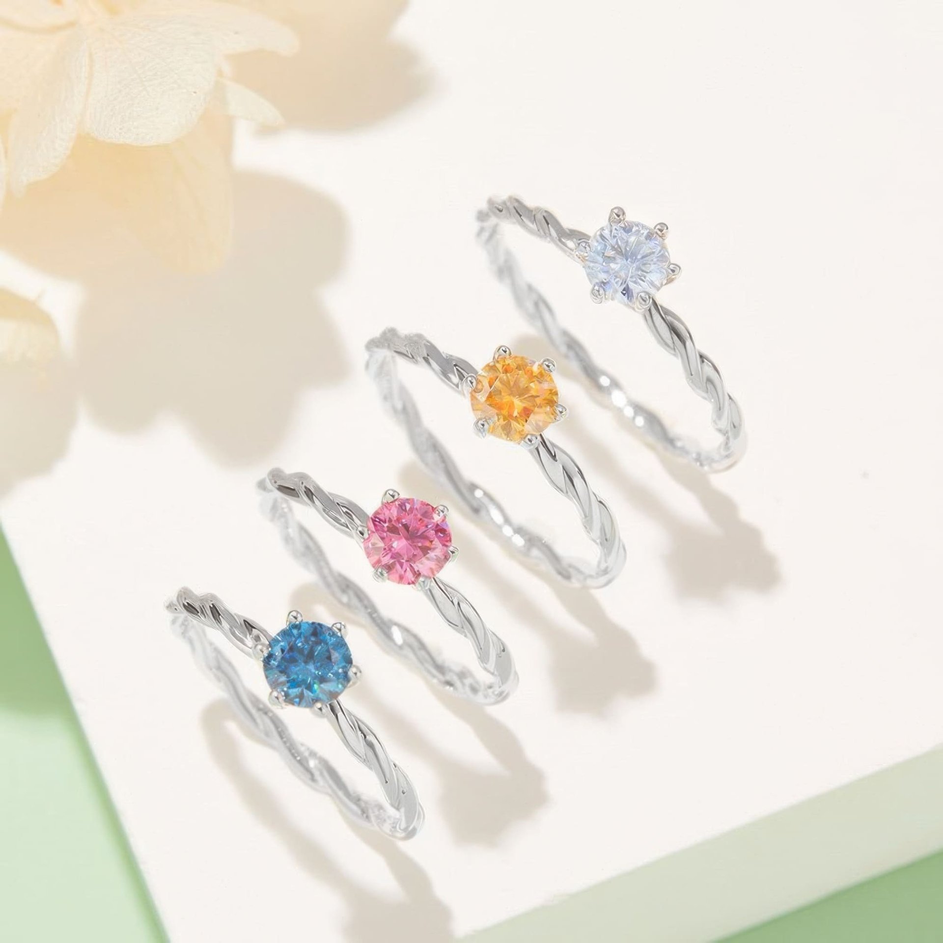 Twisted Rope Moissanite Ring | 0.5ct DEW Round Solitaire | 925 Sterling Silver | Color Options - Image 2