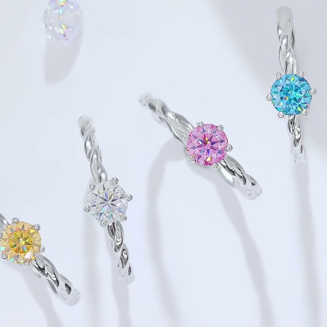 Twisted Rope Moissanite Ring | 0.5ct DEW Round Solitaire | 925 Sterling Silver | Color Options product video thumbnail
