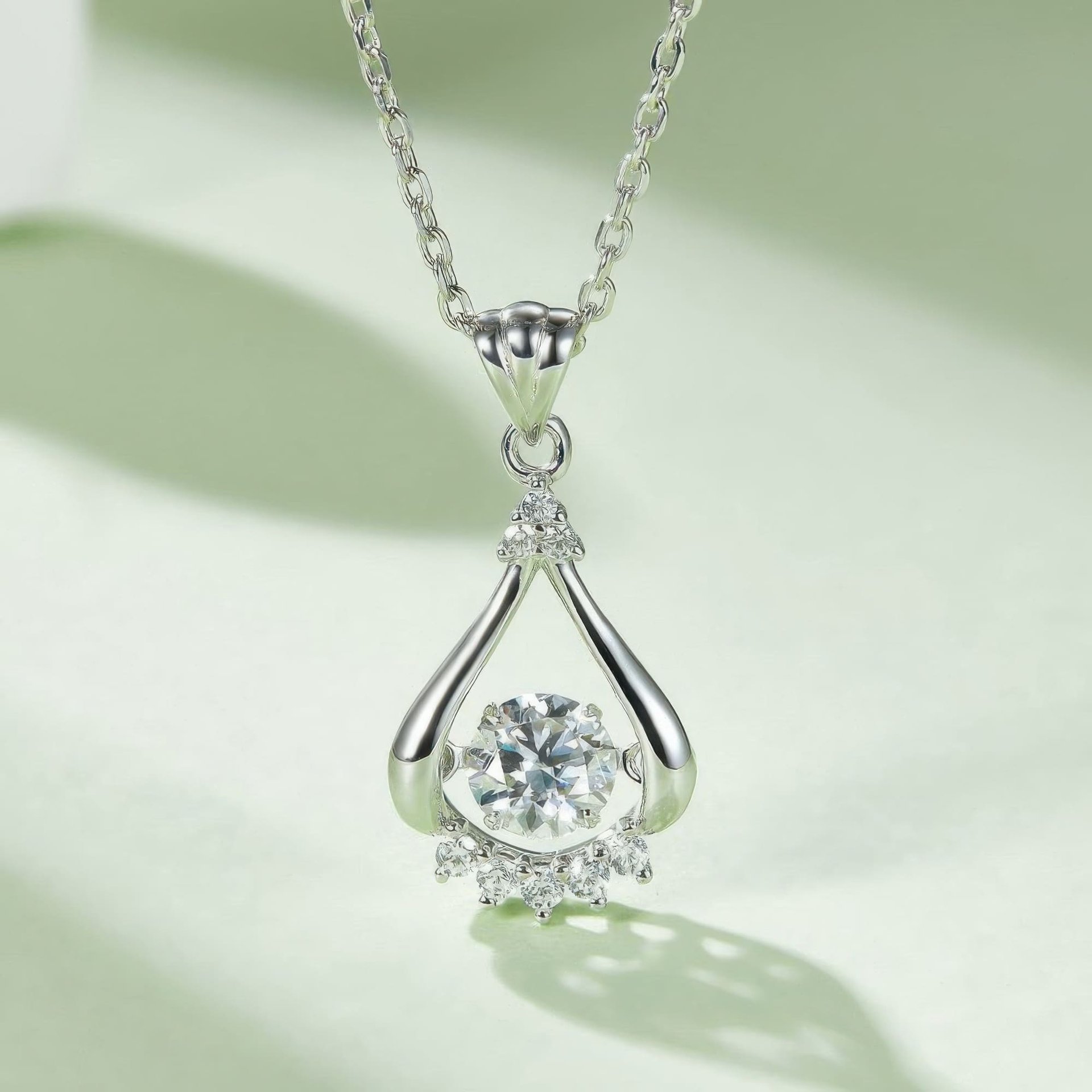 Moissanite Teardrop Eye Pendant Necklace | 0.5ct Round | 925 Sterling Silver - Image 3
