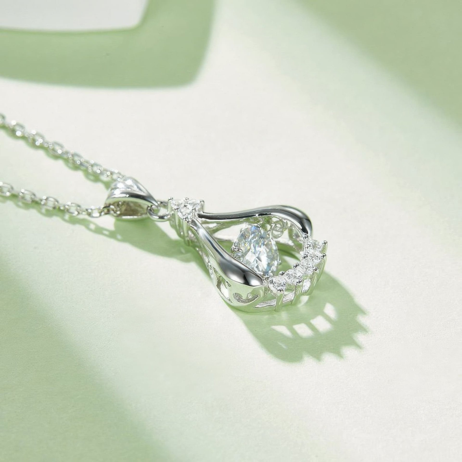 Moissanite Teardrop Eye Pendant Necklace | 0.5ct Round | 925 Sterling Silver - Image 5