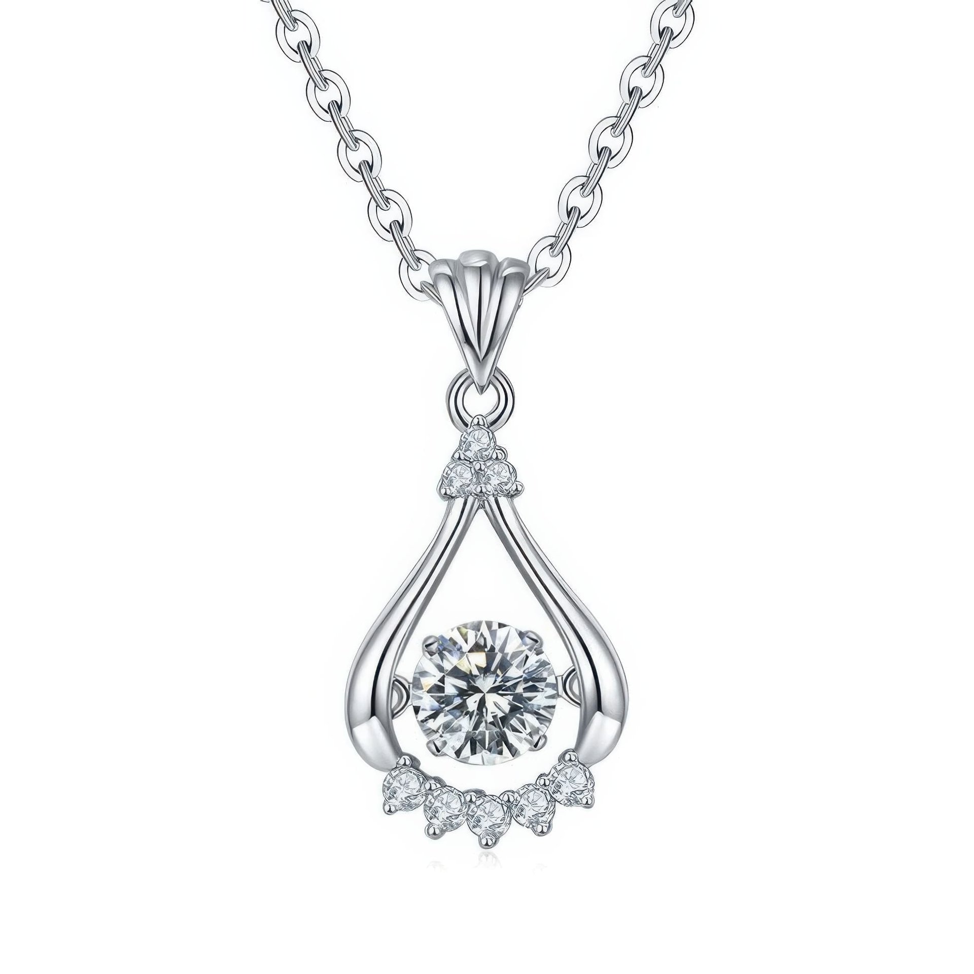 Moissanite Teardrop Eye Pendant Necklace | 0.5ct Round | 925 Sterling Silver