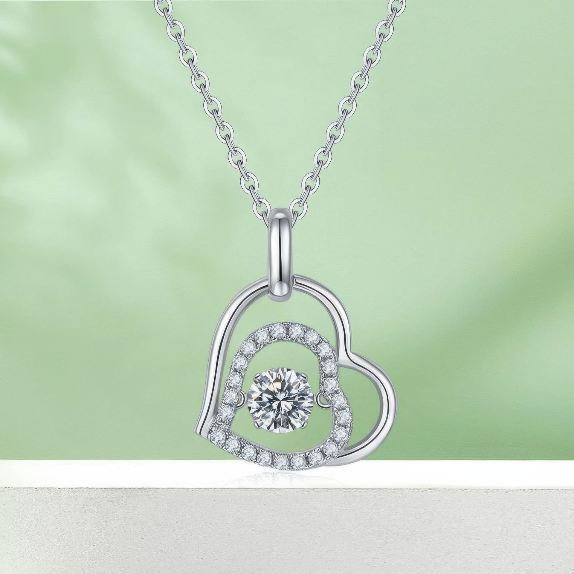 Heart Moissanite Necklace | Double Heart Outline | 0.5ct Round 925 Silver - Image 6